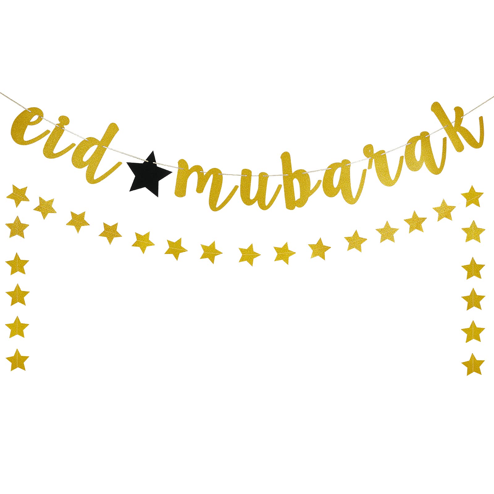 Festiko Gold Eid Mubarak Banner Star Garland Banner For Eid Ramadan Party Decorations, Ramadan Mubarak Festival Mantel Fireplace
