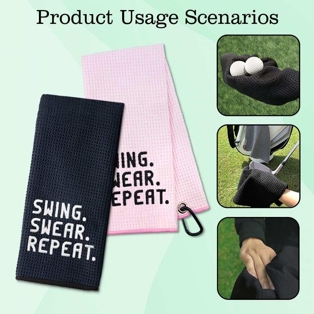 DYJYBMY Swing Swear Repeat Funny Embroidered Golf Towel Set, Wedding Anniversary Towel Gifts, Valentine s Day Birthday Gifts for