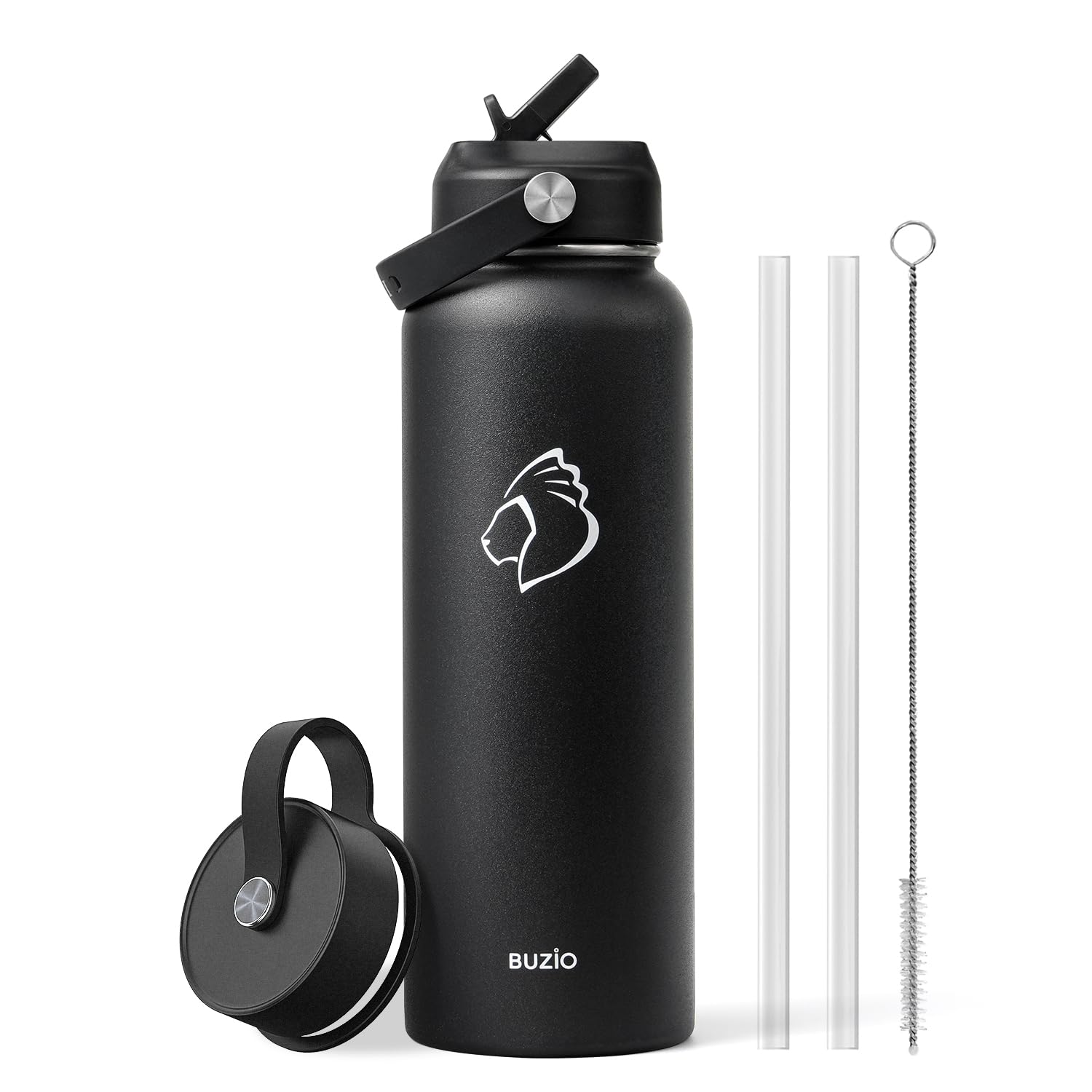 Buzio 40Oz Insulated Water Bottle, Triple Wall Vacuum Stainless Steel Water Flask With 2 Lids, Lead-Free Bpa-Free Straw Lid Spor