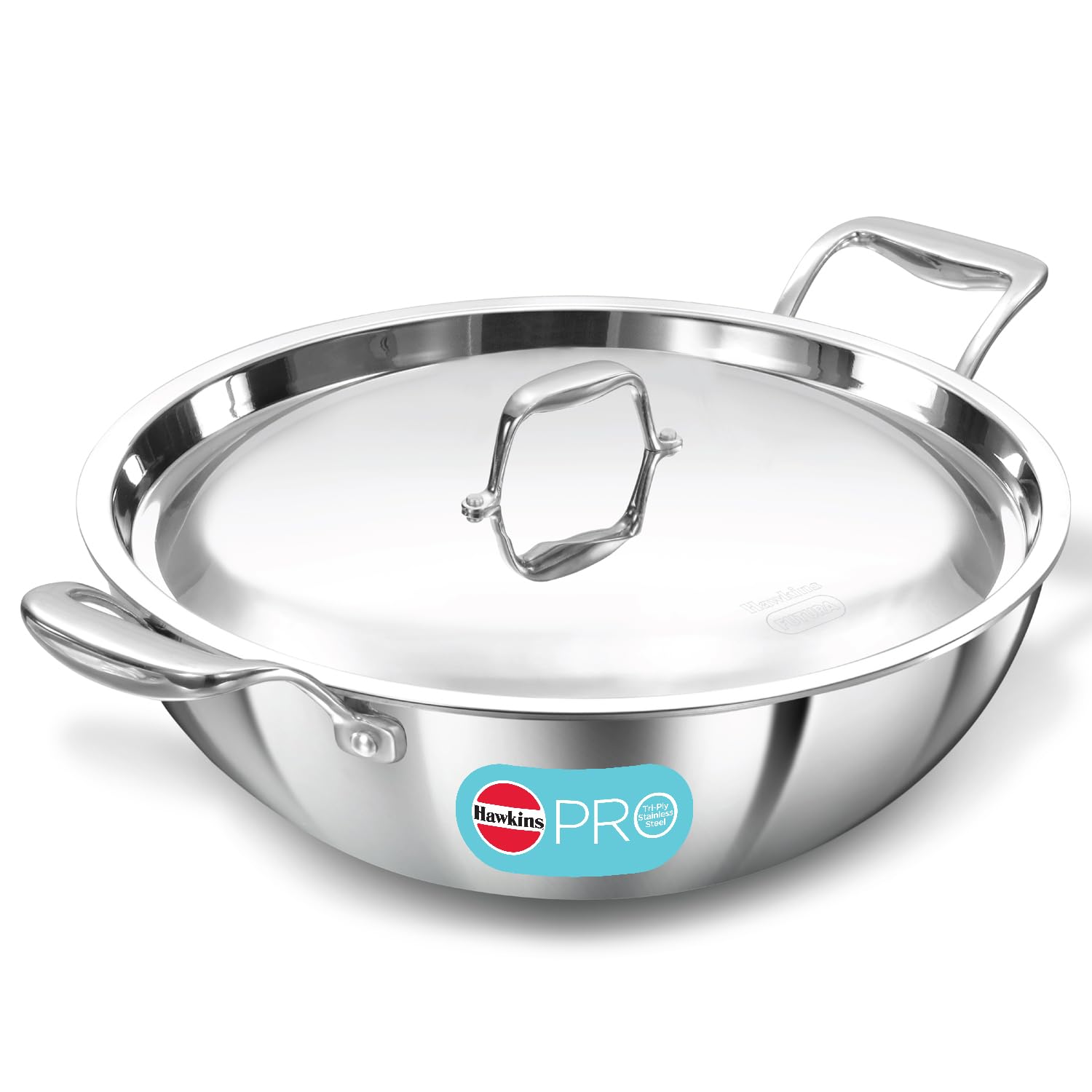 Hawkins Pro 6 Litre Deep-Fry Pan, Triply Stainless Steel Kadhai With Stainless Steel Handles And Stainless Steel Lid, Silver (Ps
