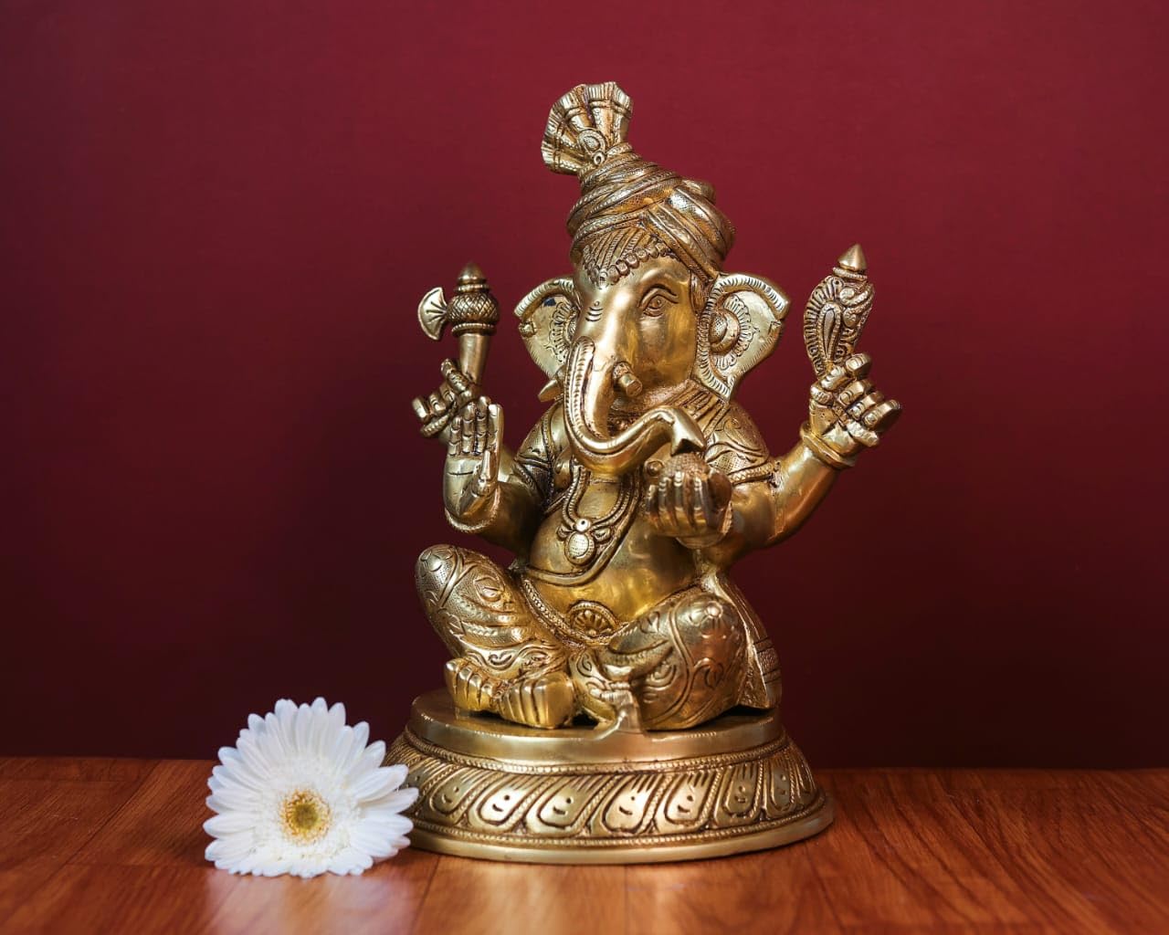 Mridaya Brass Ganesha Statue | 29 Cm Big Size Brass Ganesh Statue | Housewarming Gift | Hindu Wedding Gift | Elephant God Statue