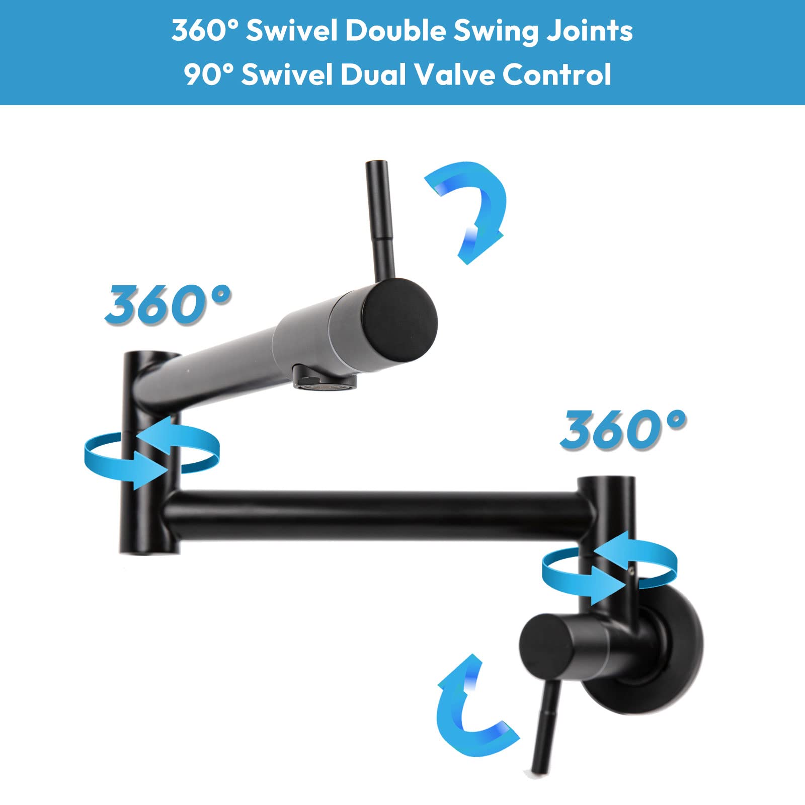 Besdor Pot Filler Faucet Stainless Steel Matte Black Pot Filler Faucet Wall Mount With Double Joint Swing Arms, Single Hole Two