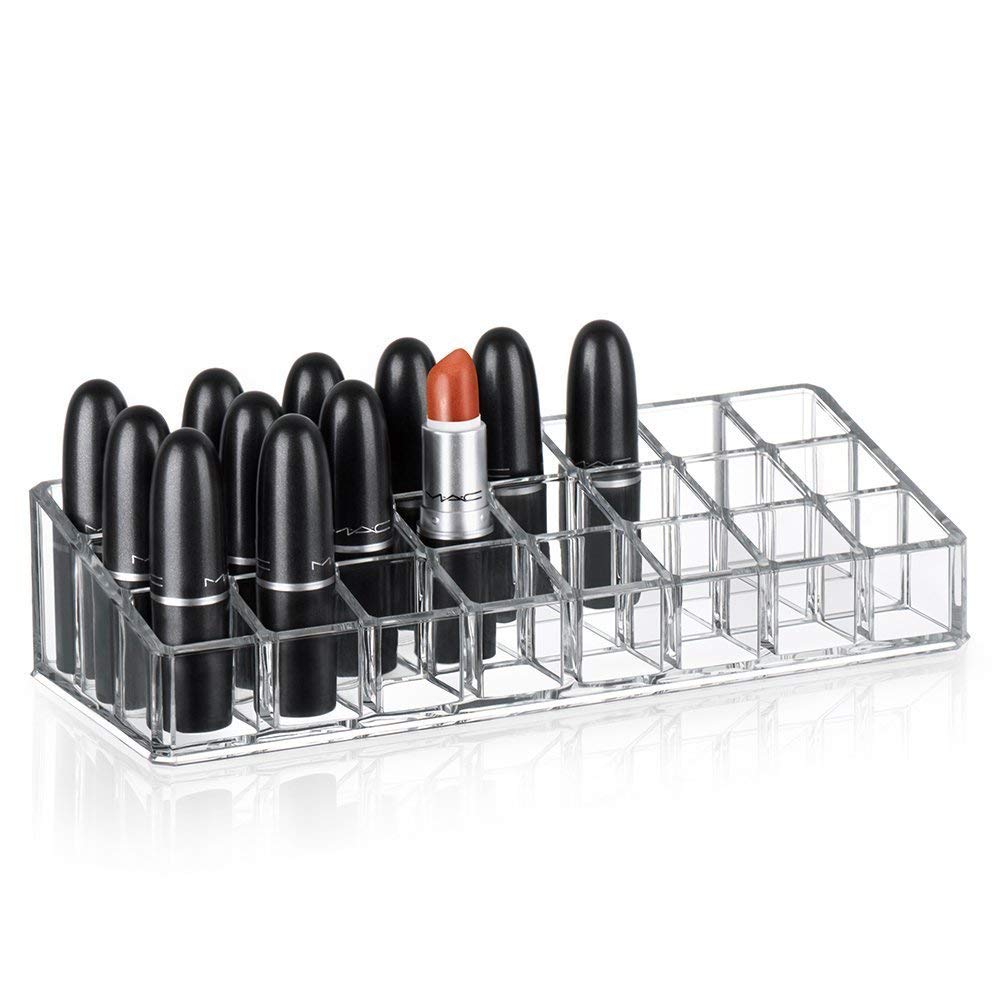 Kexes Acrylic 24 Grid Makeup Organizer Drawer Desk Cosmetics Multipurpose Plastic Makeup Cosmetic Display Stand Makeup Brushes L
