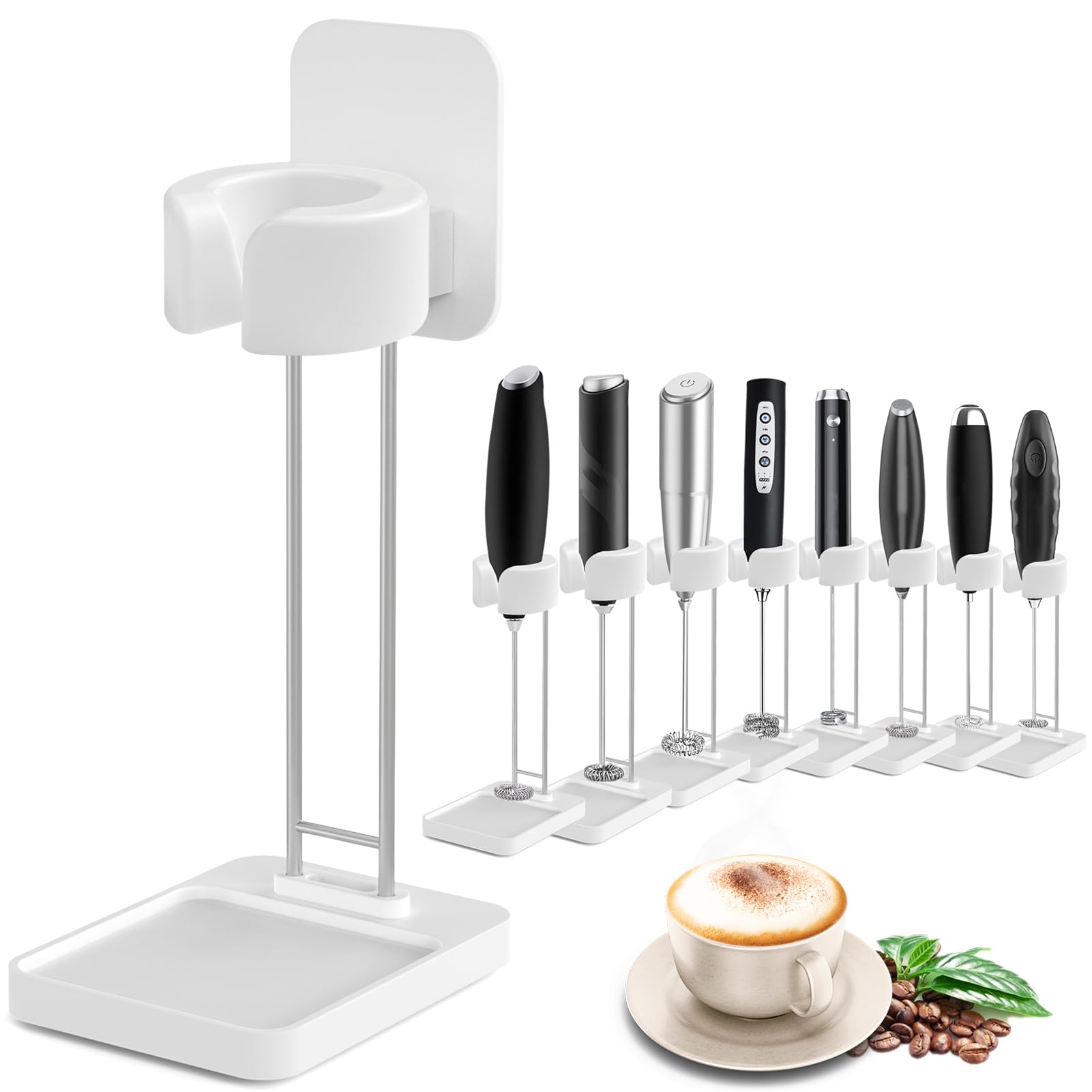 Derguam Milk Frother Stand, Milk Frother Holder [Standing Or Hanging]  For Multiple Types Handheld Frother, Durable Whisk Stand