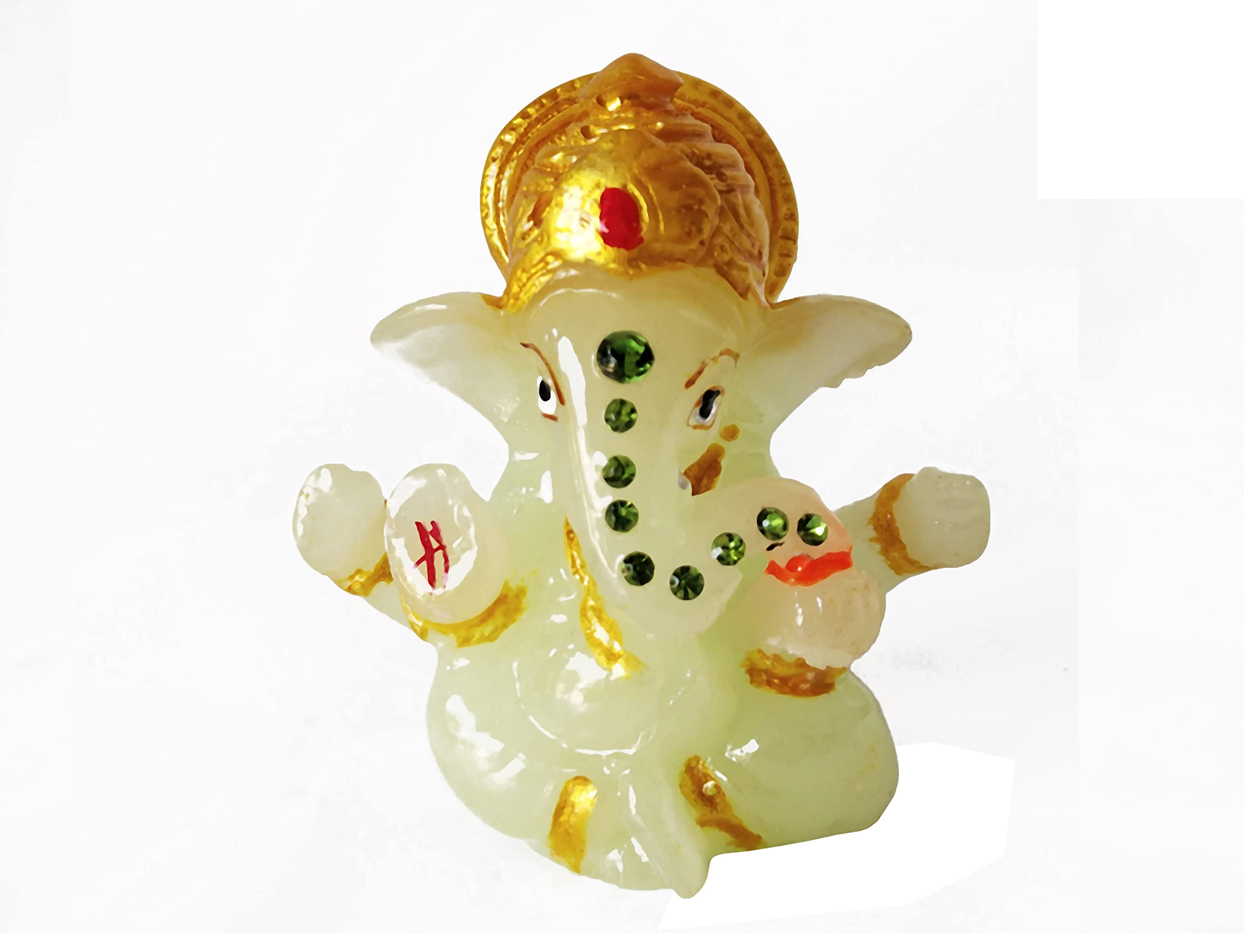 Wolkomhome - Ganesh Idol For Car, Dashboard Pooja Room, Home Puja, Gift, Small Marble Idols D?Cor (Size 3X2.5 Inch) Glow In Dark