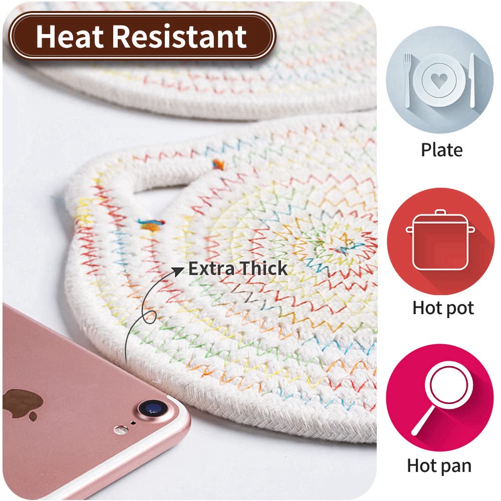 Yonovo 12'' Cotton Trivets Set, 3Pcs Cute Cat Ear Large Pot Holders Woven Hot Pads Mats Thick Heat Resistant For Hot Pots And Pa