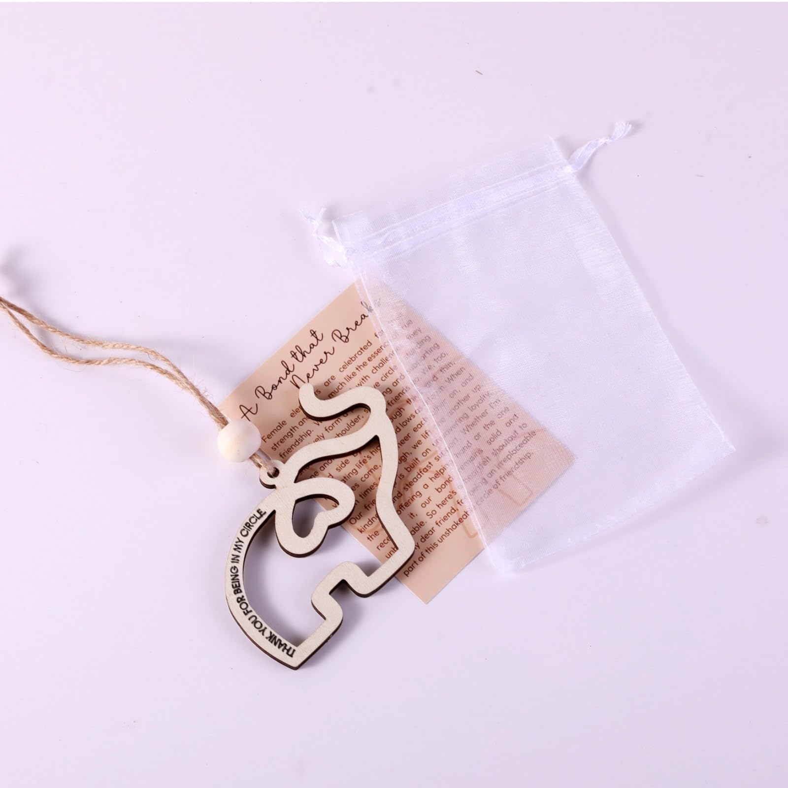 Friendship Elephant Ornament with Gift Card, Best Friend Birthday Gifts for Women, Decorative Hanging Ornament (Natural-20Pcs)