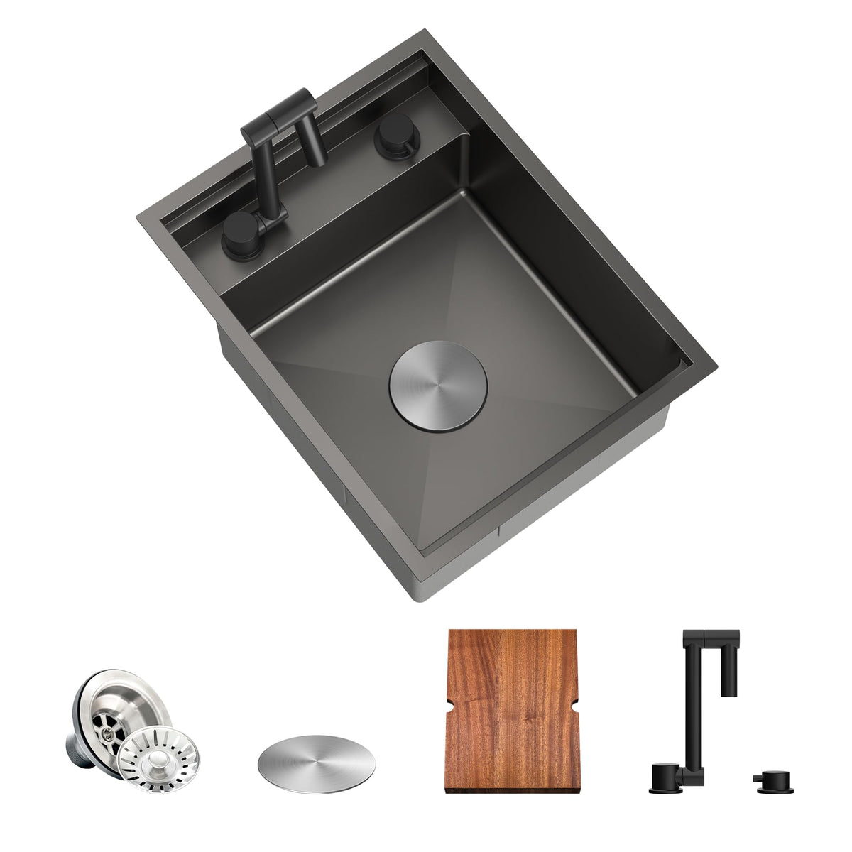 Torva Rv Kitchen Sink, 16 X 21 X 9 Inch Undermount Bar Sink 16 Gauge Stainless Steel Single Bowl Sink With Faucet Cutting Board,