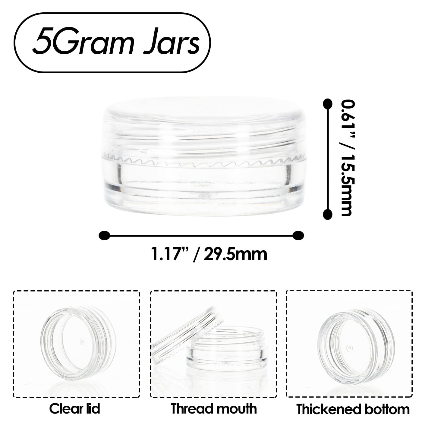 Zejia Sample Containers, Tiny Sample Jars With Lids, 5 Gram Cosmetic Containers With Lids, Clear Lip Balm Containers (25 Pieces)
