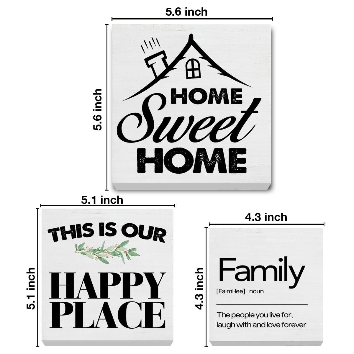 3 Pcs Home Wood Signs Decor Family Wood Block Signs Home Sweet Home This Is Our Happy Place Wooden Box Signs Decorations for Hom