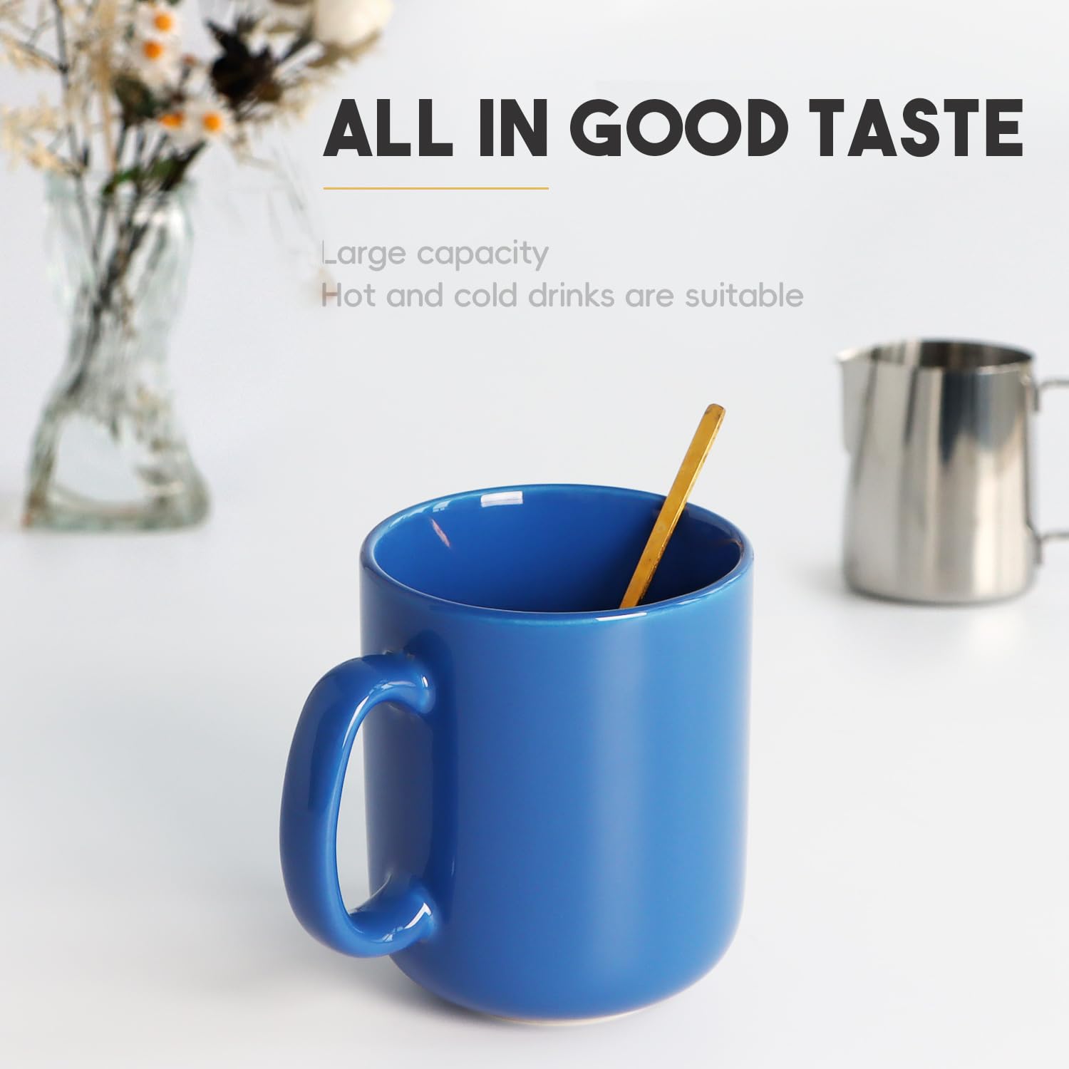 Harebe 20 Oz Large Coffee Mug, Smooth Ceramic Tea Cup For Office And Home, Big Capacity With Handle, Blue
