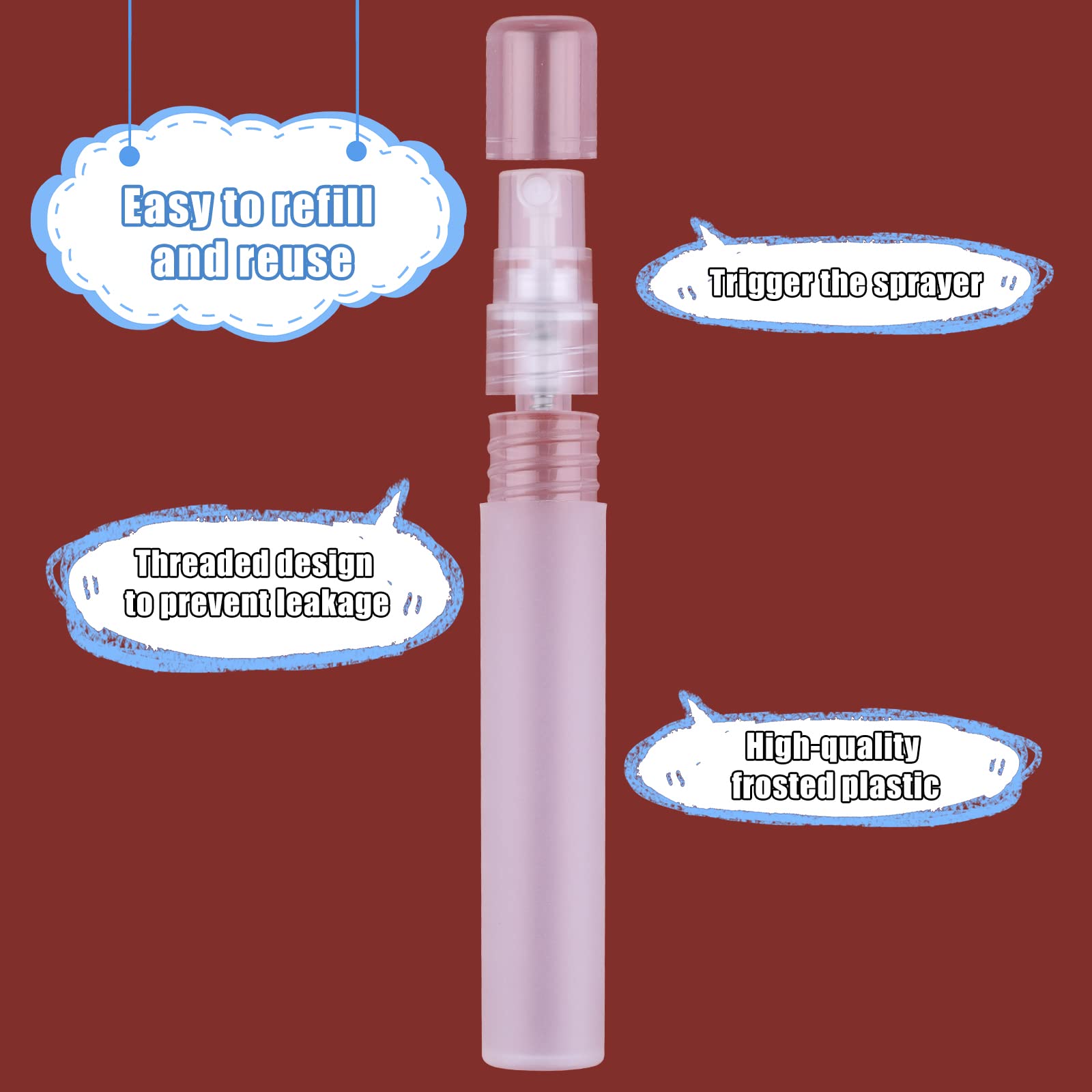 Kinbom 5Pcs 8Ml Perfume Atomizers Refillable, Matte Plastic Small Spray Bottles For Travel Fine Mist Empty Spritzer Bottles For