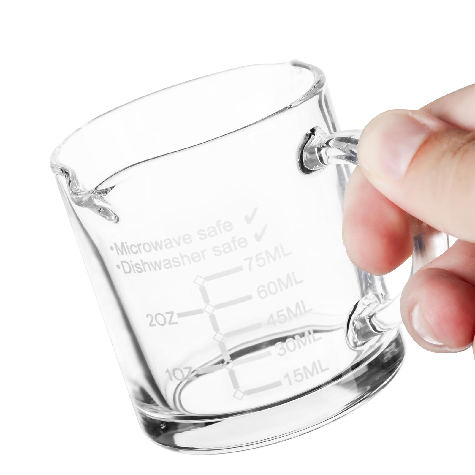 Ackers Etched Scale Espresso Cup With Handle, Thickened Bottom And Wall, Double V-Shaped Spout,2.5Oz Milk Frothing Pitcher,75Ml