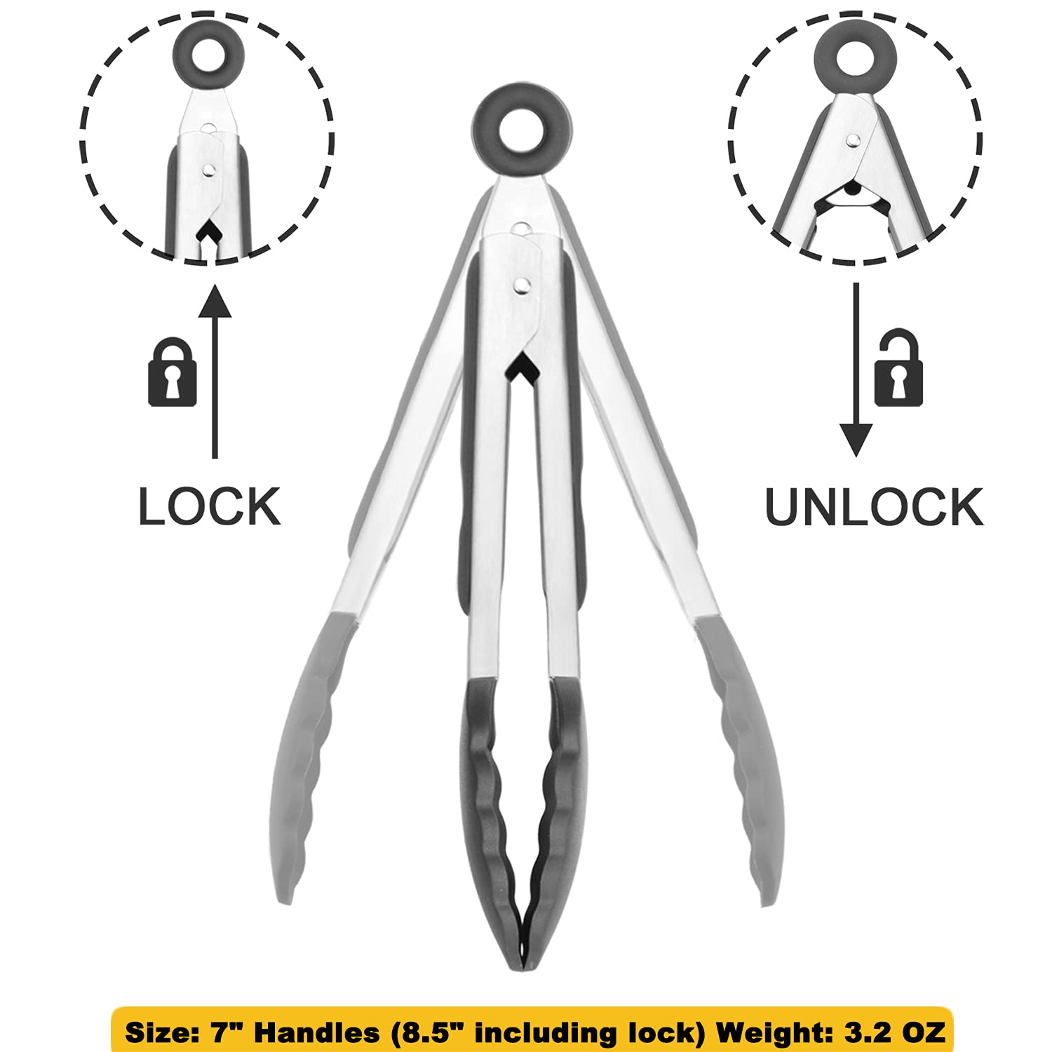 Hinmay Mini Tongs With Silicone Tips 7-Inch Kitchen Tongs, Set Of 3 (Black)