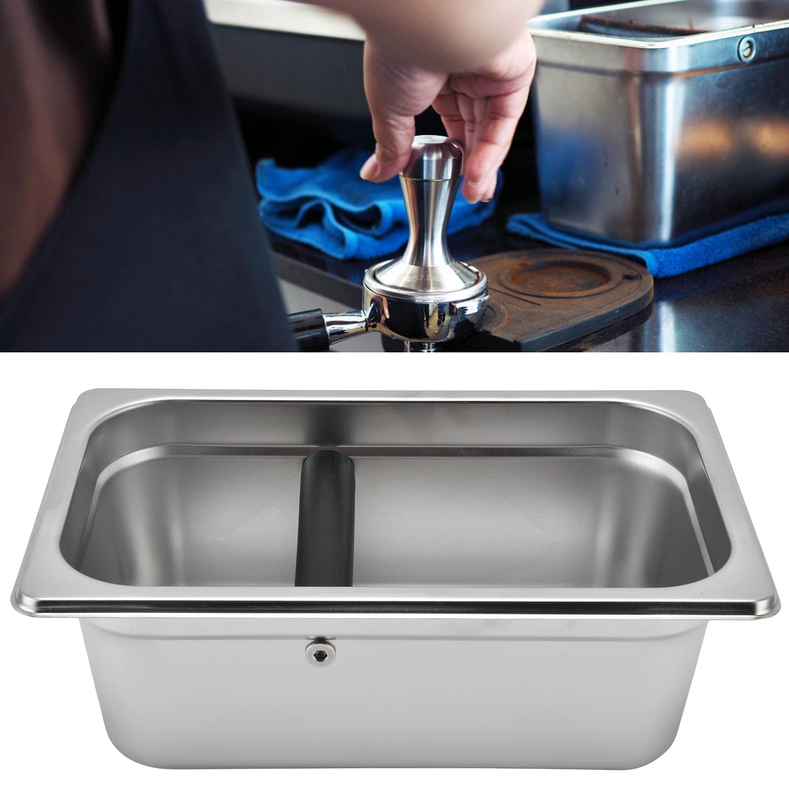 Coffee Knock Box, Large Coffee Knock Box Stainless Steel Coffee Grounds Container Residue Bucket Waste Bin(01)