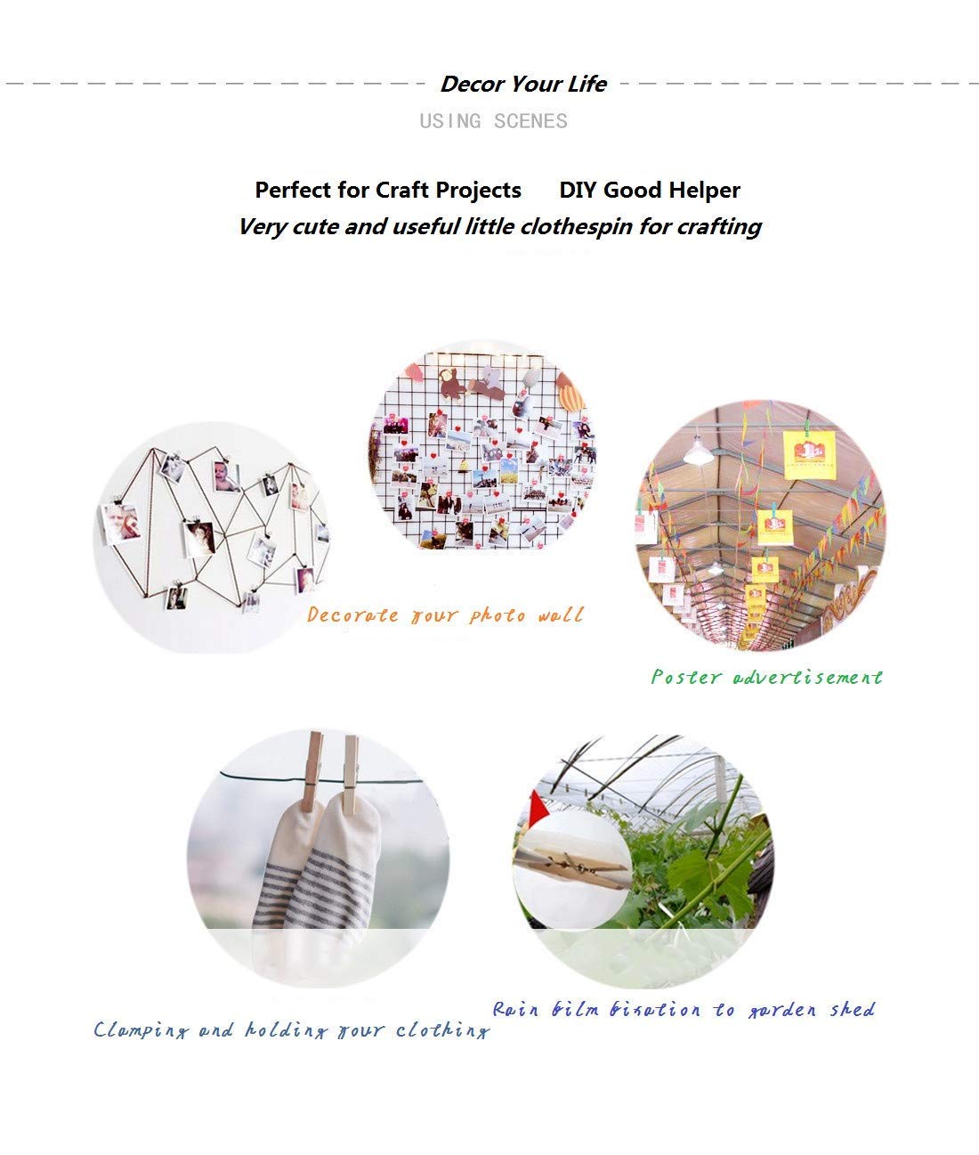 Anjuu 50Pcs Colorful Clothespins Natural Wooden Colored Clothespins, Photo Paper Peg Pin Craft Spring Clips For Home Arts Crafts