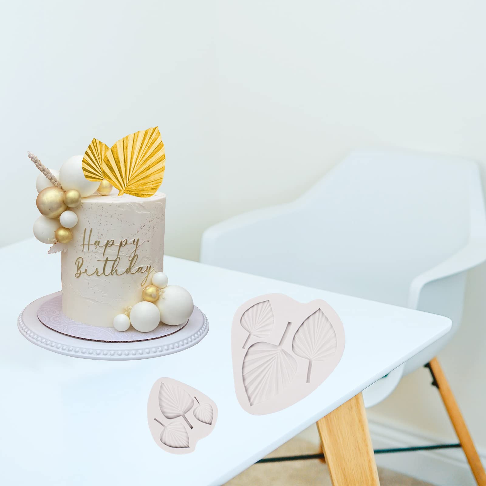 Boho Fondant Molds Silicone, Fan Leaf Molds 3D Fan Palm Leaf Shape Candy Chocolate Molds For Cupcake Topper, Boho Cake Decoratio