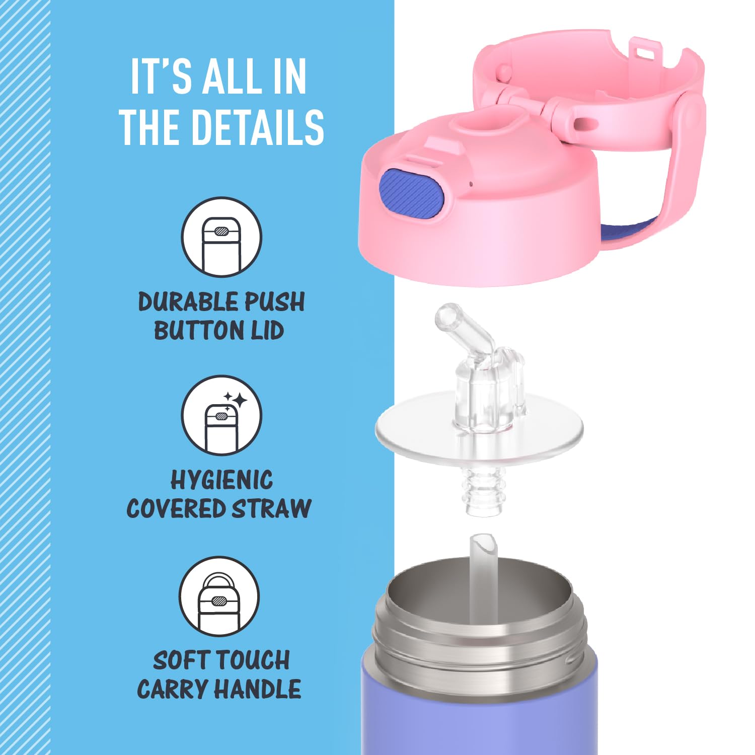 Thermos Funtainer Water Bottle With Straw - 12 Ounce, Purple/Pink - Kids Stainless Steel Vacuum Insulated Water Bottle With Lid