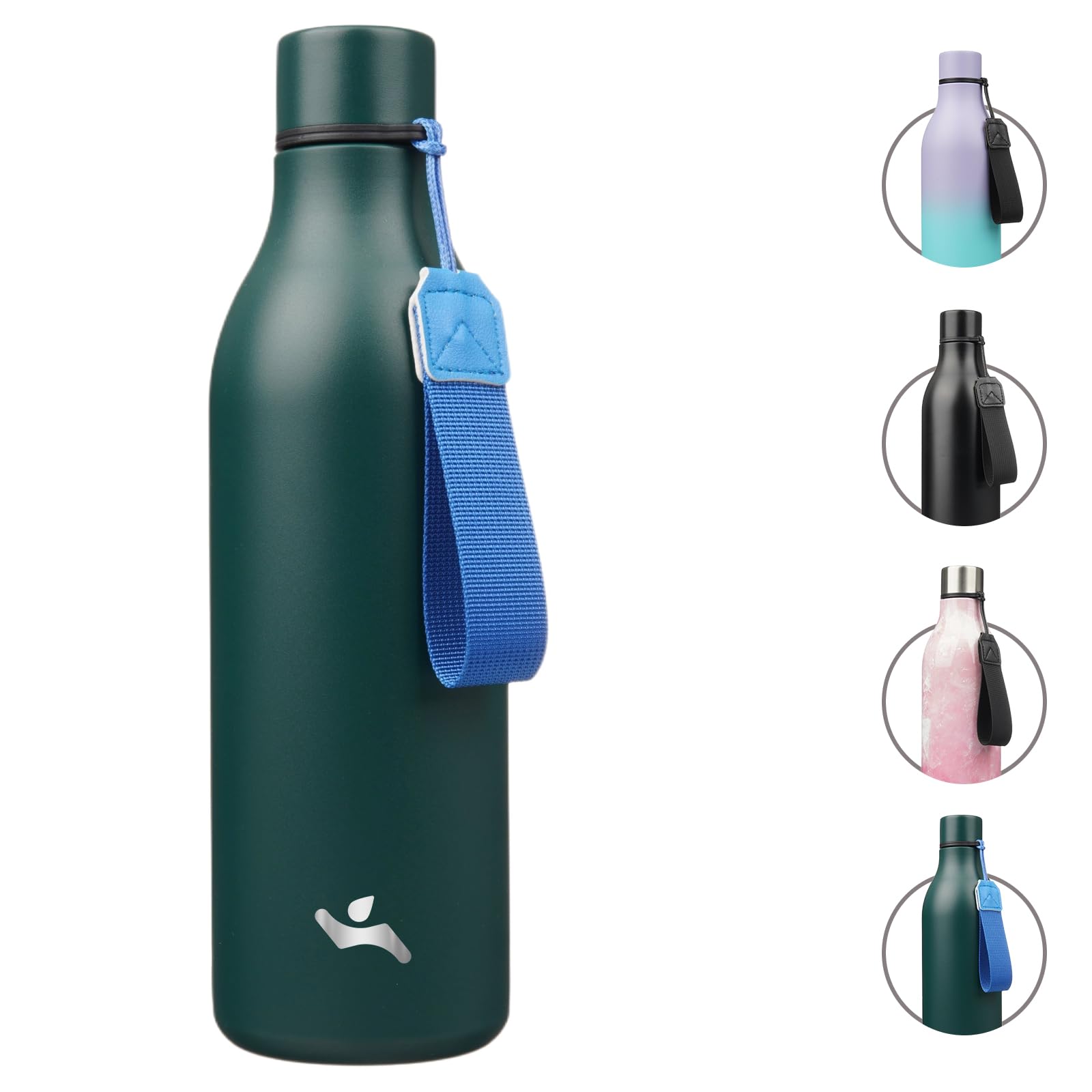 Insulated Water Bottle with Strap,25 oz Double Wall Stainless Steel Vacuum Bottles Metal Water Flask,Army green