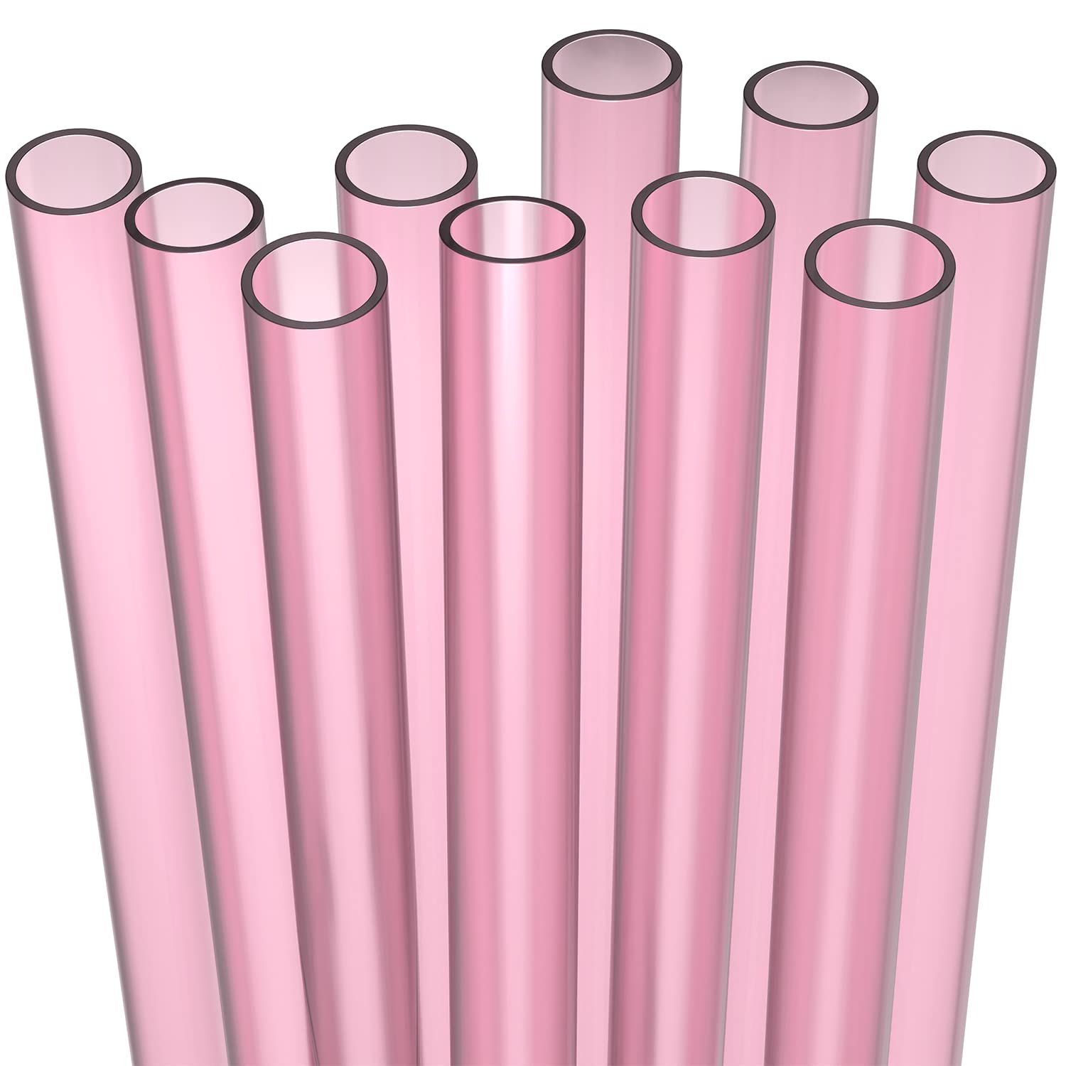 Fiesta First 10 Extra Wide Long Reusable Hard Pink Plastic Drinking Straws + Sturdy Cleaning Brush - Fat For Boba, Bubble Tea, L