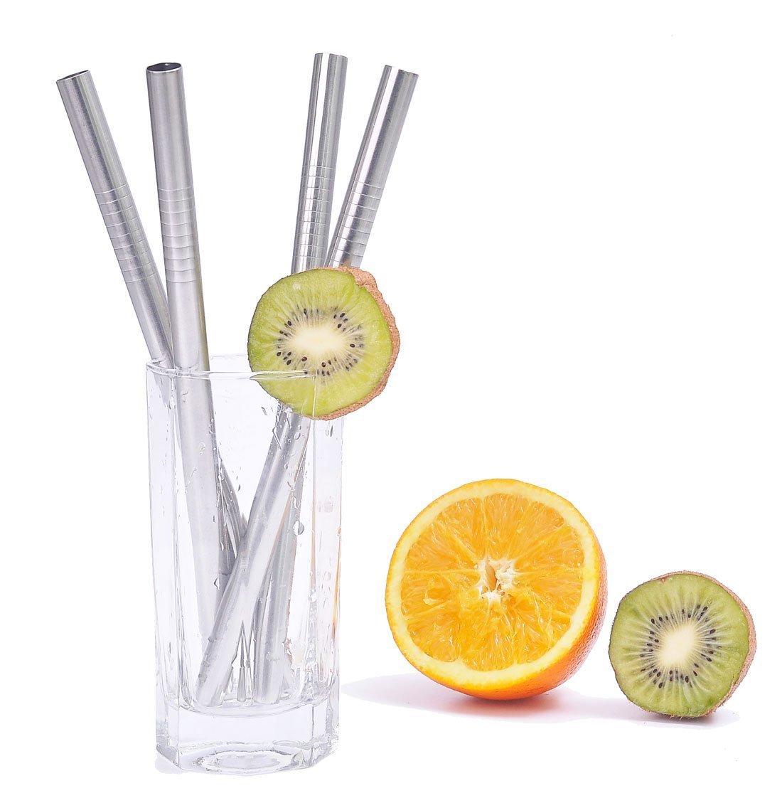 Alink Stainless Steel Smoothie Straws, 9 Inch X 0.31 In Reusable Metal Straws For Juice, Water, Smoothie, Set Of 4 With Cleaning