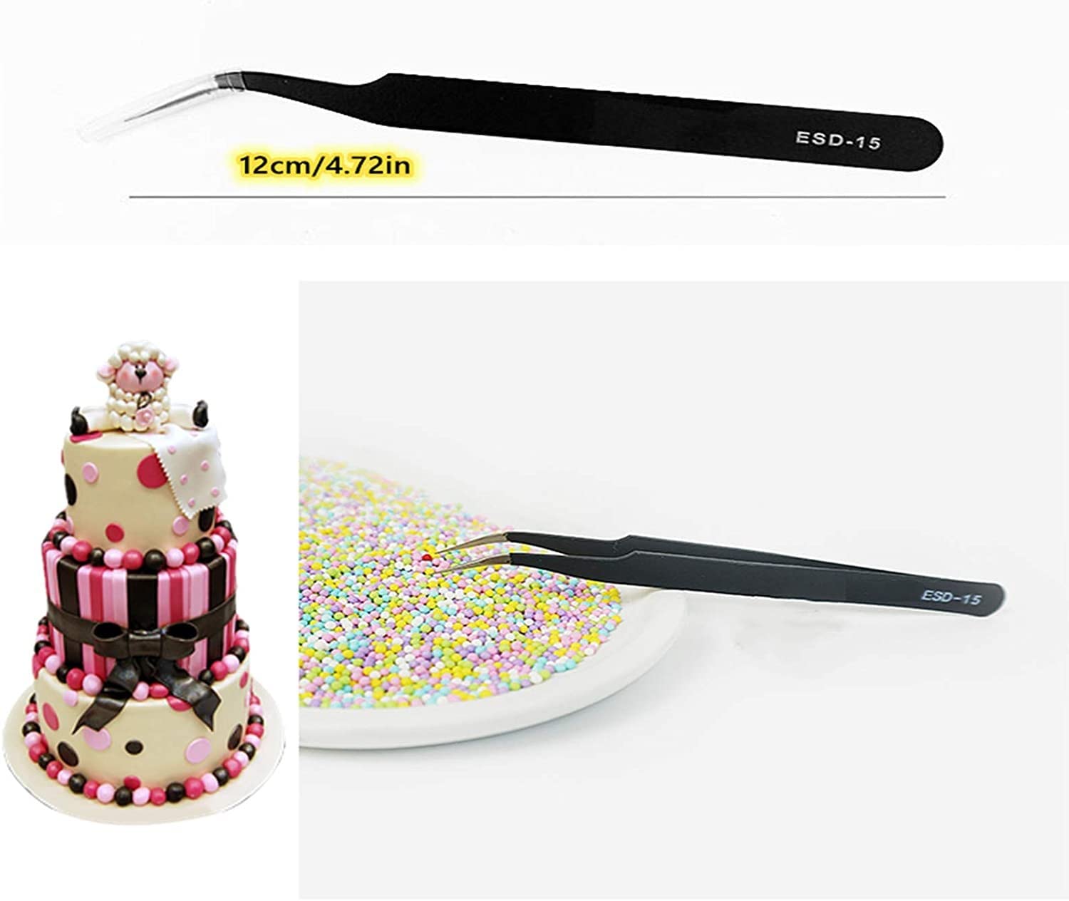 Fondant Tool Sharp Head Tweezers For Sugar Pearls, Candy Beads - Set Of 2