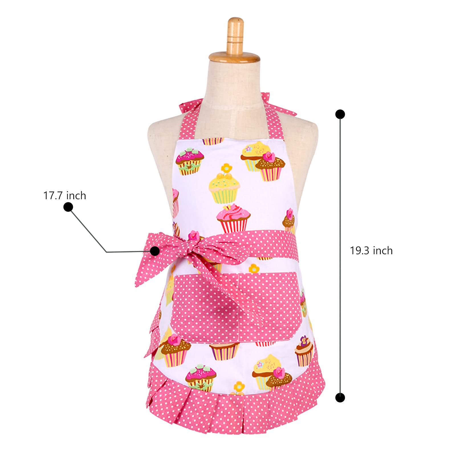 G2Plus Cotton Aprons, Toddler Apron With Pocket, Cupcake Pattern Apron For Cooking, Baking, Xmas, Gardening (Pink)
