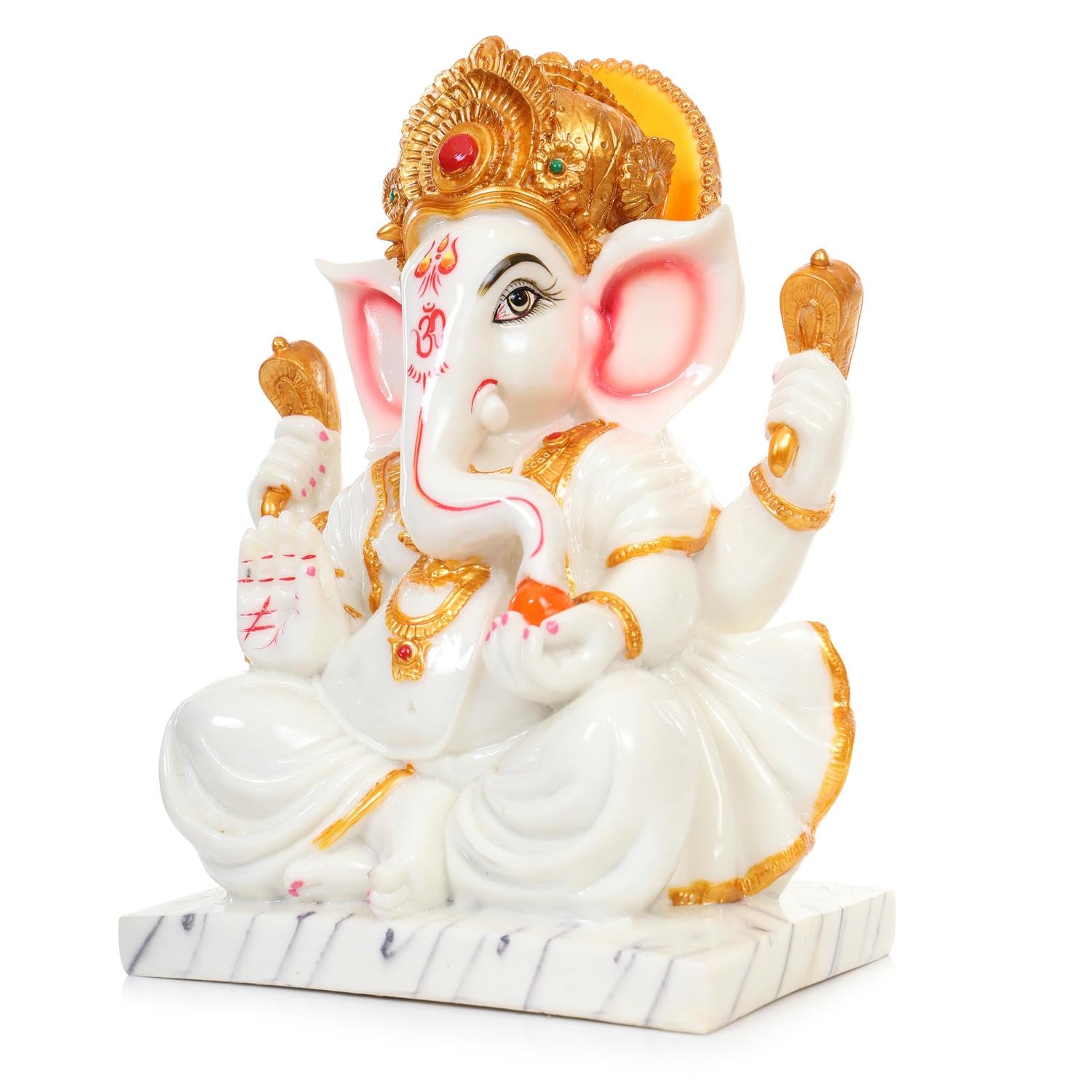 Rama Collections 13 Handicraft Marble Dust Ganesha Idol, Ganpati, Vinayak, White & Golden Color Ganesh Ji Ki Murti Statue/Idol F