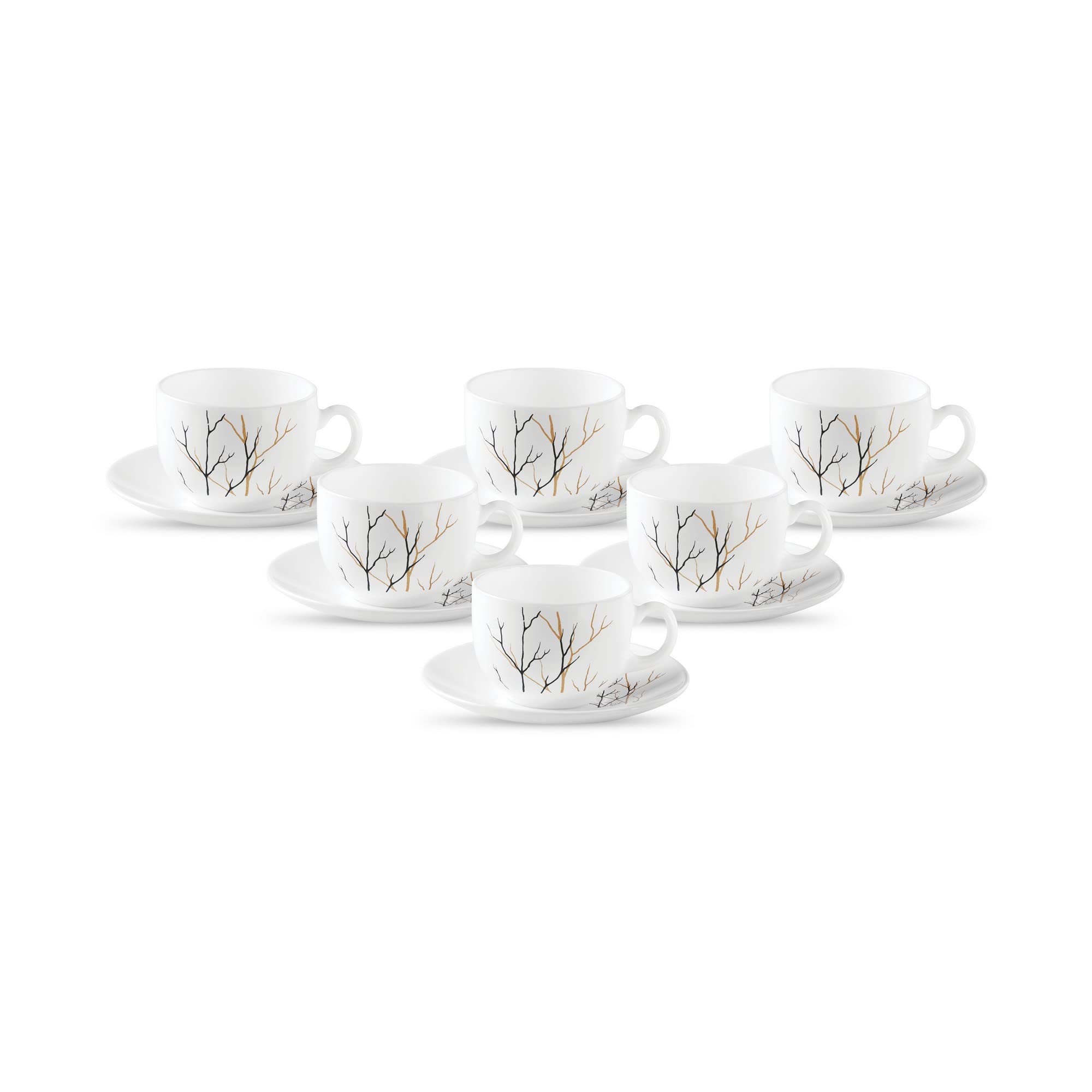 La Opala Diva, Opal Glass Crockery | Cup & Saucer Iris Regular, Set Of 12 | Golden Fall, 160 Ml | For Tea & Coffee | Microwave S