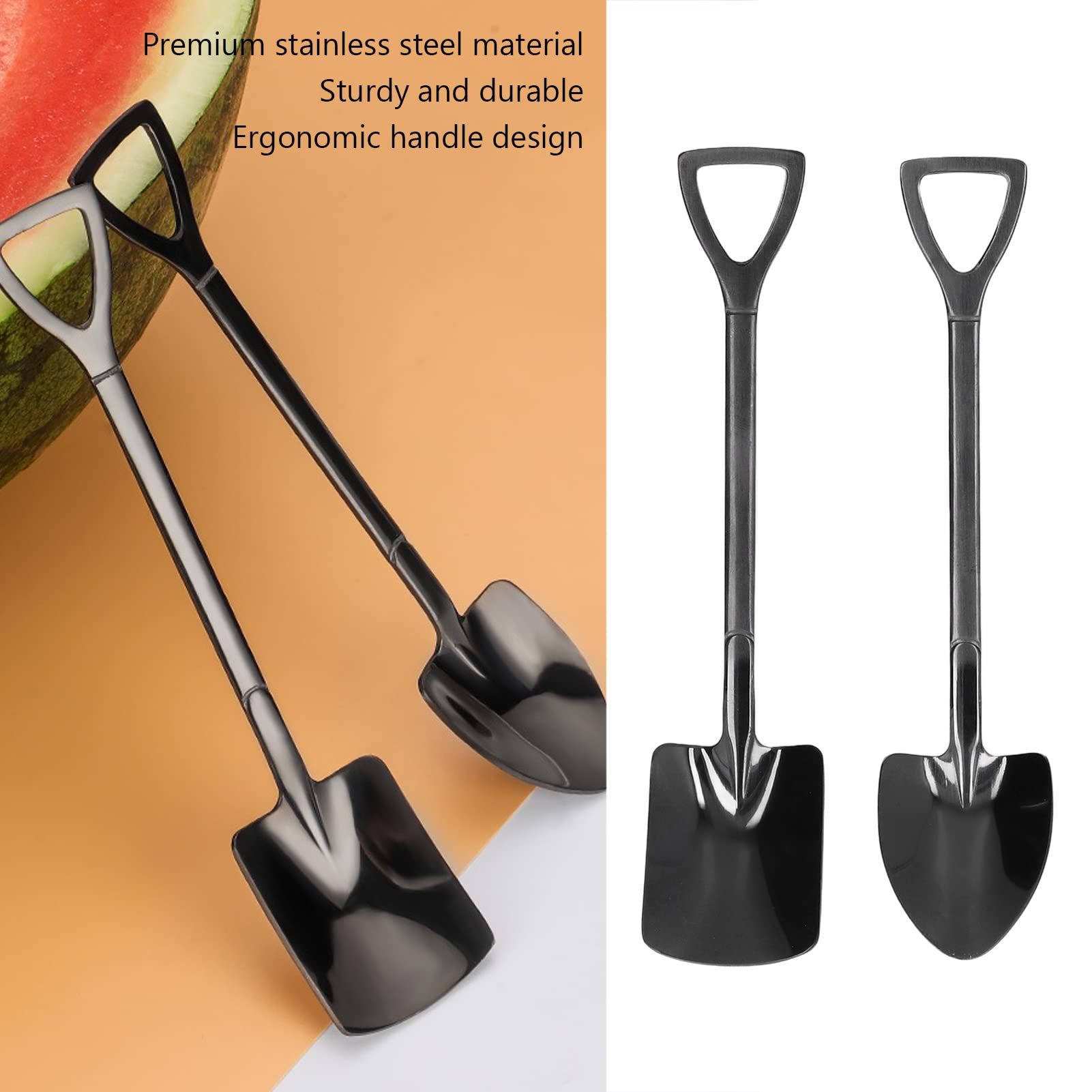 2Pcs 6In Stainless Steel Shovel Spoons, Novel Dessert Ice Cream Spoon With Ergonomic Design Handle, Mini Tableware Supplies For