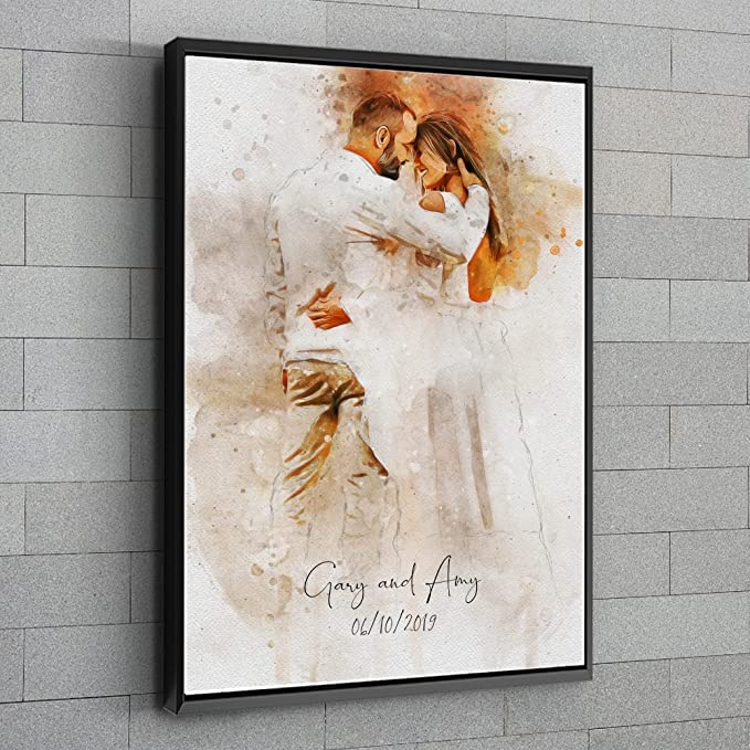 Personalized Couple Portrait From Photo Watercolor Art On Canvas Gift Bridal Shower Gift Memorable Gift For Husband Gift For Boy