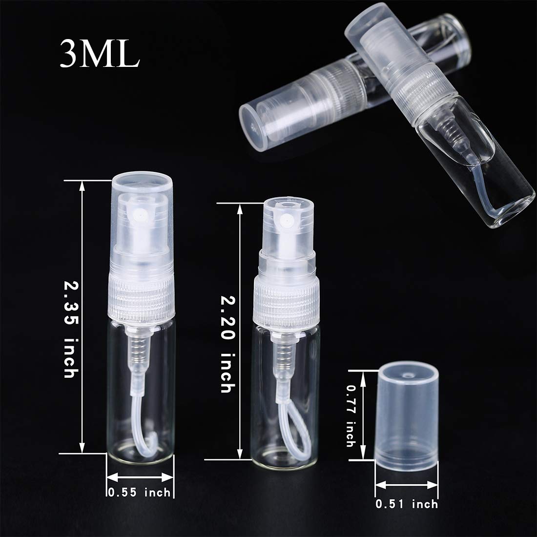 30Pcs 3Ml/0.101 Oz Portable Mini Refillable Clear Glass Empty Sprayer Perfume Bottles Cosmetic Atomizers Spray Bottle Container