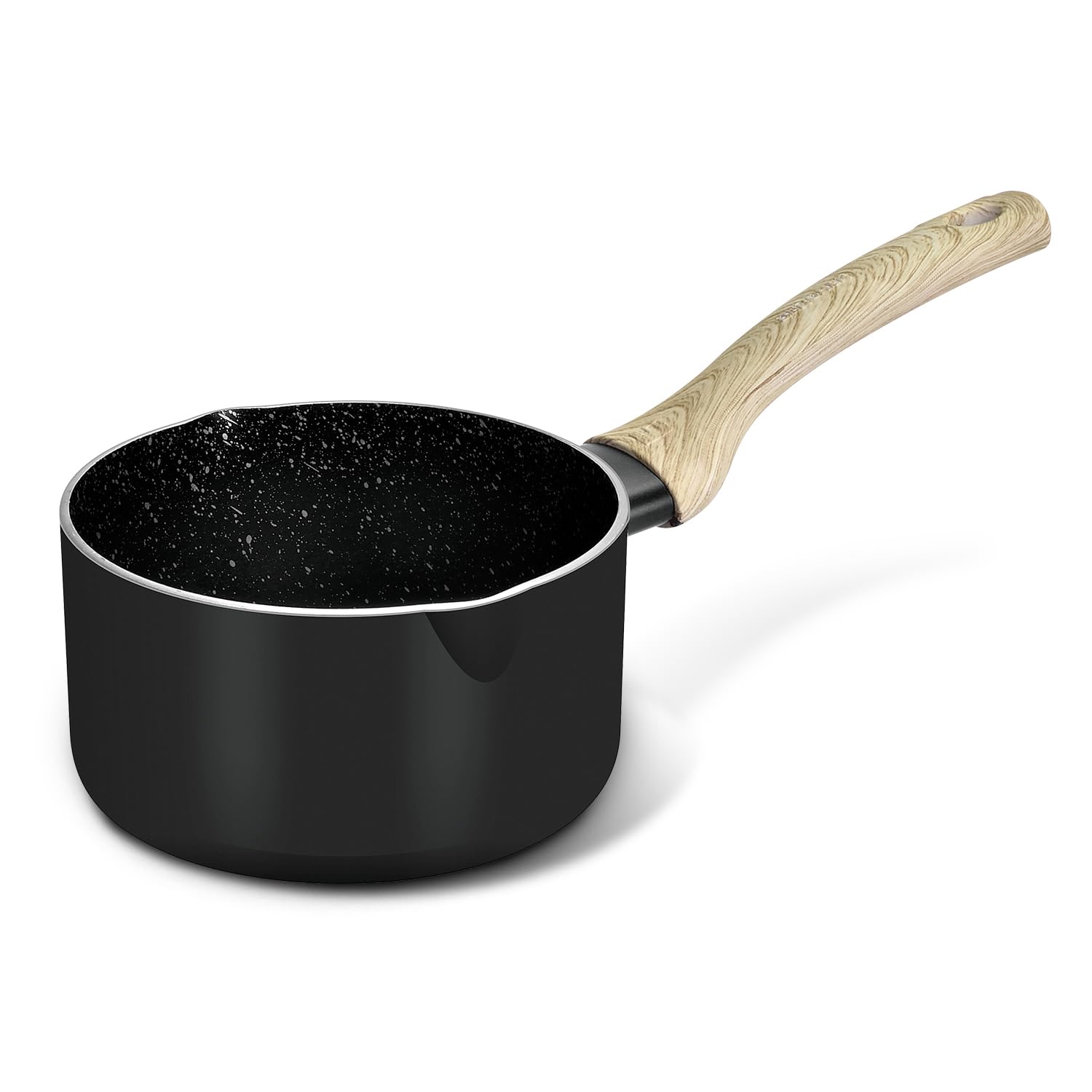 Bergner Bellini Plus Aura 5Layer NonStick 16 Cm Saucepan, 1.8 Litres Sauce Pan With Soft Touch Wooden Finish Handle, Food Safe
