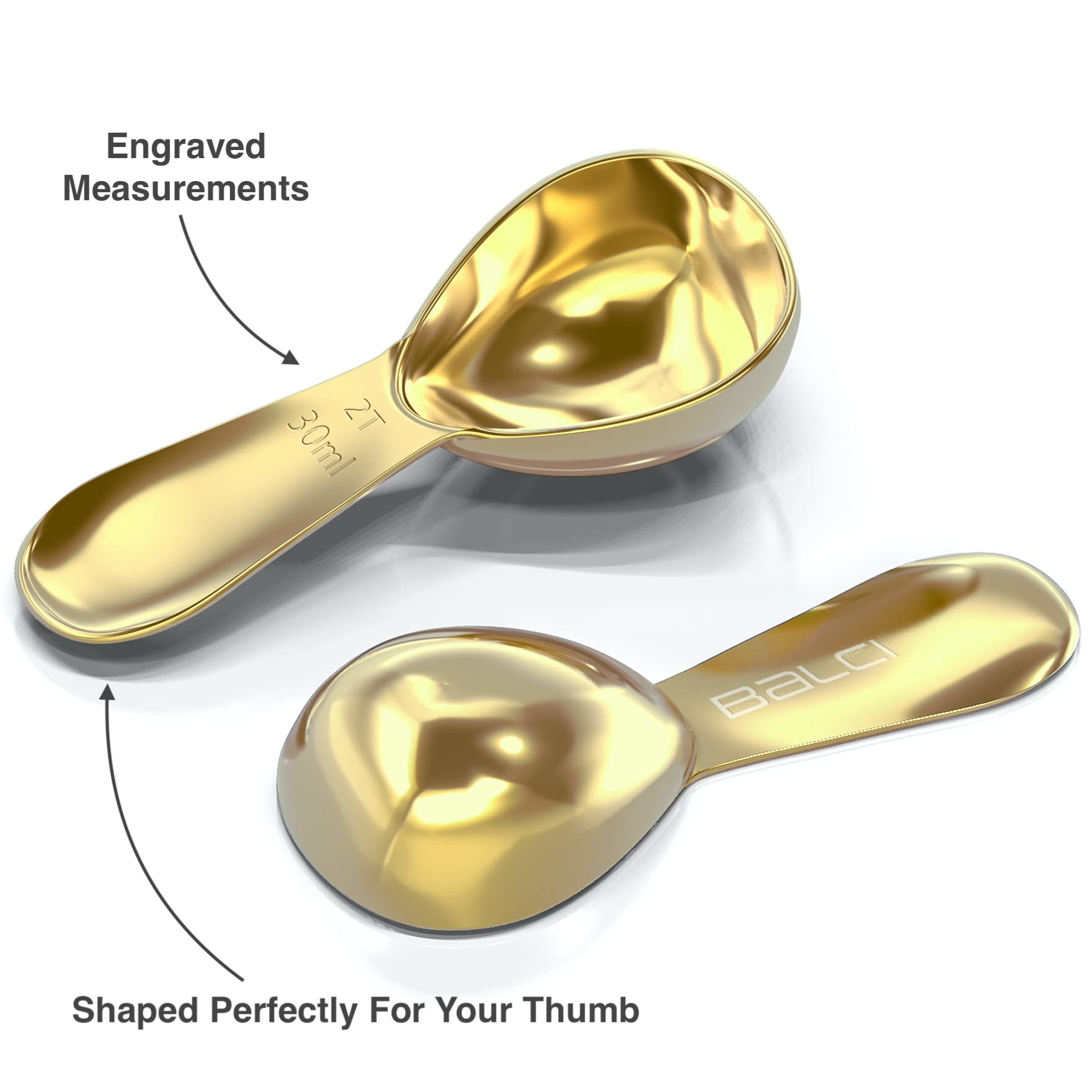 Balci - Stainless Steel Coffee Scoop Set (2&2 Tablespoon, 30Ml And 30Ml) Exact Measuring Spoons For Coffee, Tea, Sugar, Flour An