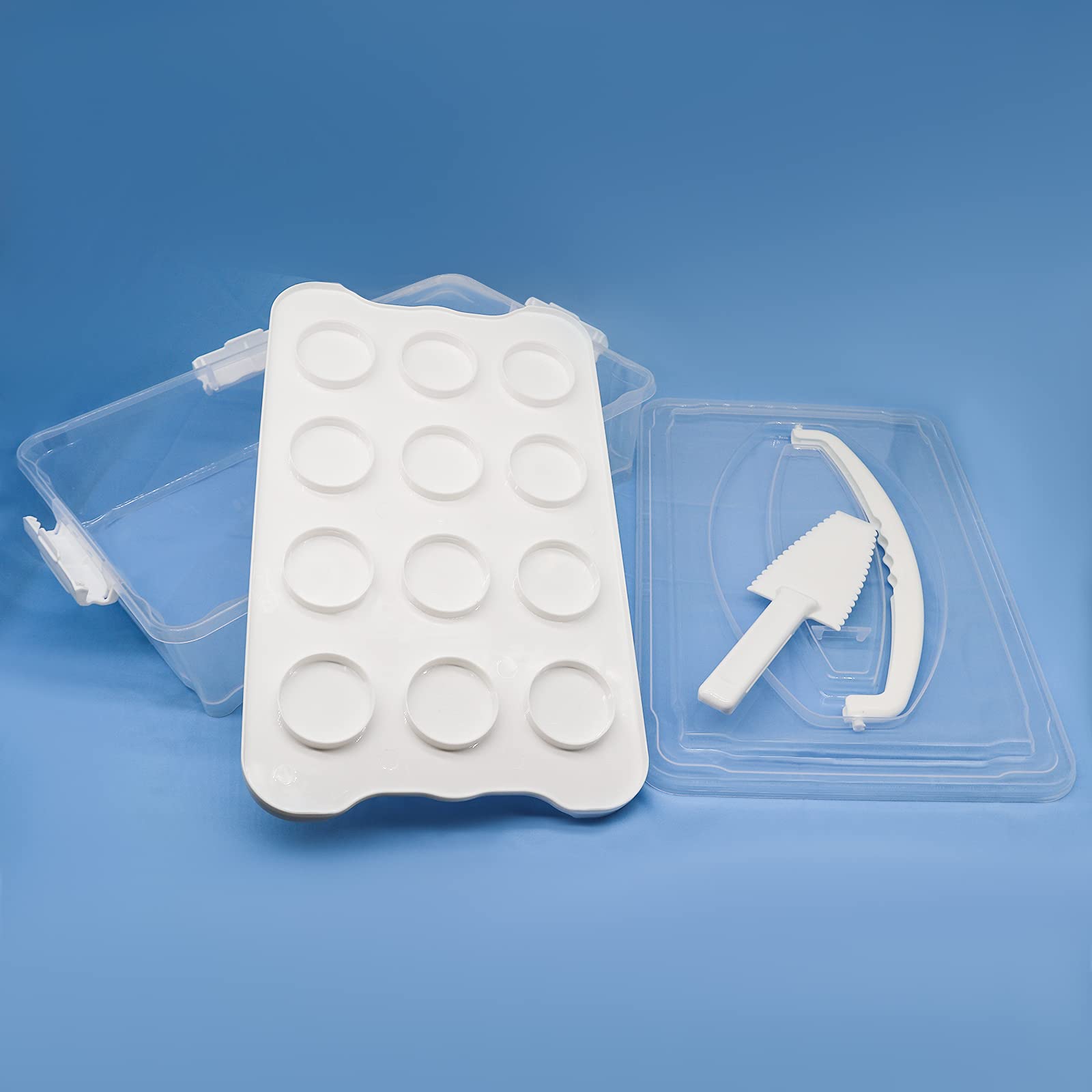 Feoowv Plastic Cake And Cupcake Carrier Holder, Large Portable Storage Container For Storing 12 Cupcakes Or 1 Large Cake, White