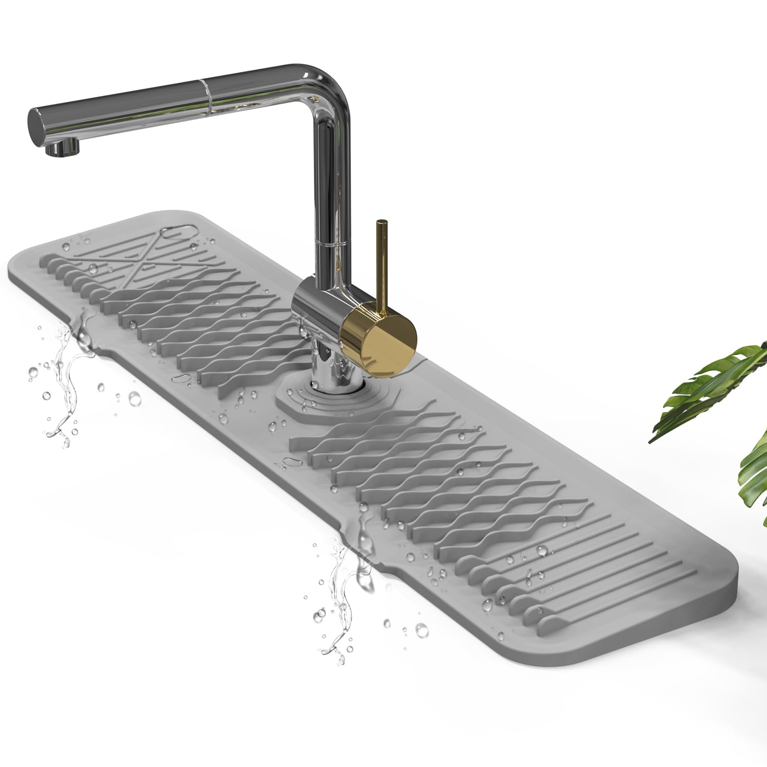 Mhyaludo Kitchen Sink Splash Guard, 24 Inches 5Slope 100% Food Grade Silicone Sink Faucet Mat Handle Drip Catcher Tray, Faucet A