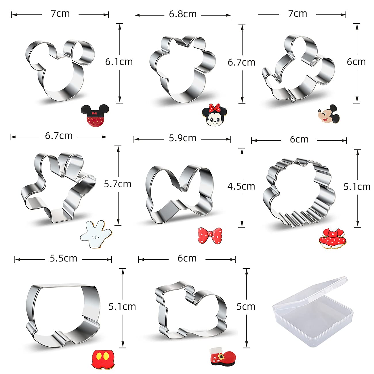 ZADE Mouse Cookie Cutter Set - 8 Cartoon Cutters for Kids, Stainless Steel, Mickey Design, Ideal for DIY Lunchbox & Bento Box