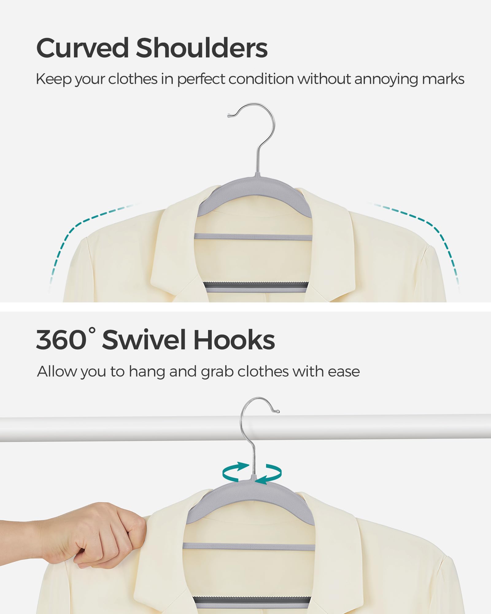 Songmics Pack Of 60 Coat Hangers, Heavy-Duty Plastic Hangers, Non-Slip, Space-Saving Clothes Hangers, 0.2 Inches Slim, 16.5 Inch