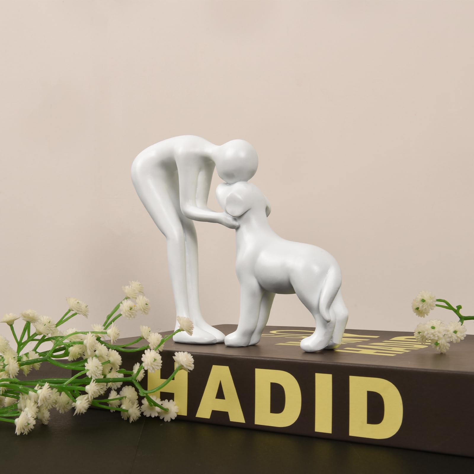 FriyGardcn Dog Sculpture Home Decor Cute Man and Dog Statue Decoration for Office?Living Room?Bedroom?Home