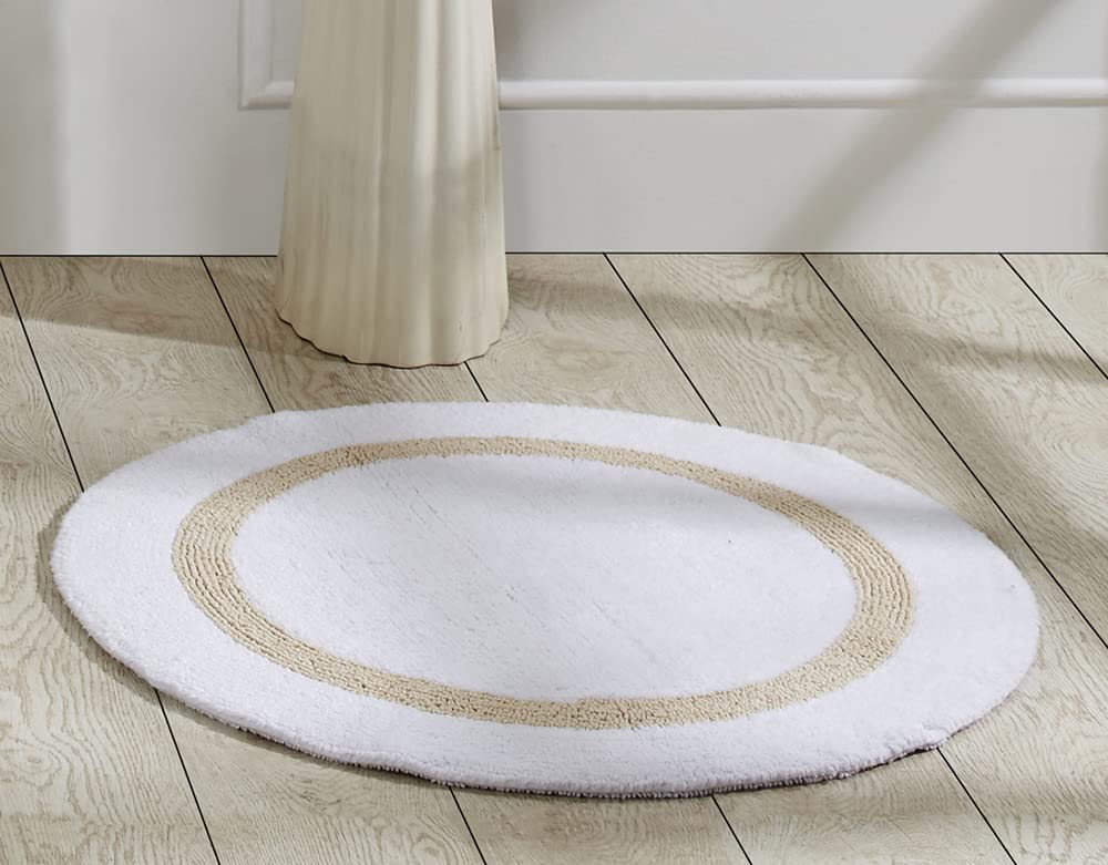 Better Trends 100% Cotton Hotel Collection Bath Mats, White & Sand - Tufted, Absorbent Reversible Mat, Machine Washable, Quick-D