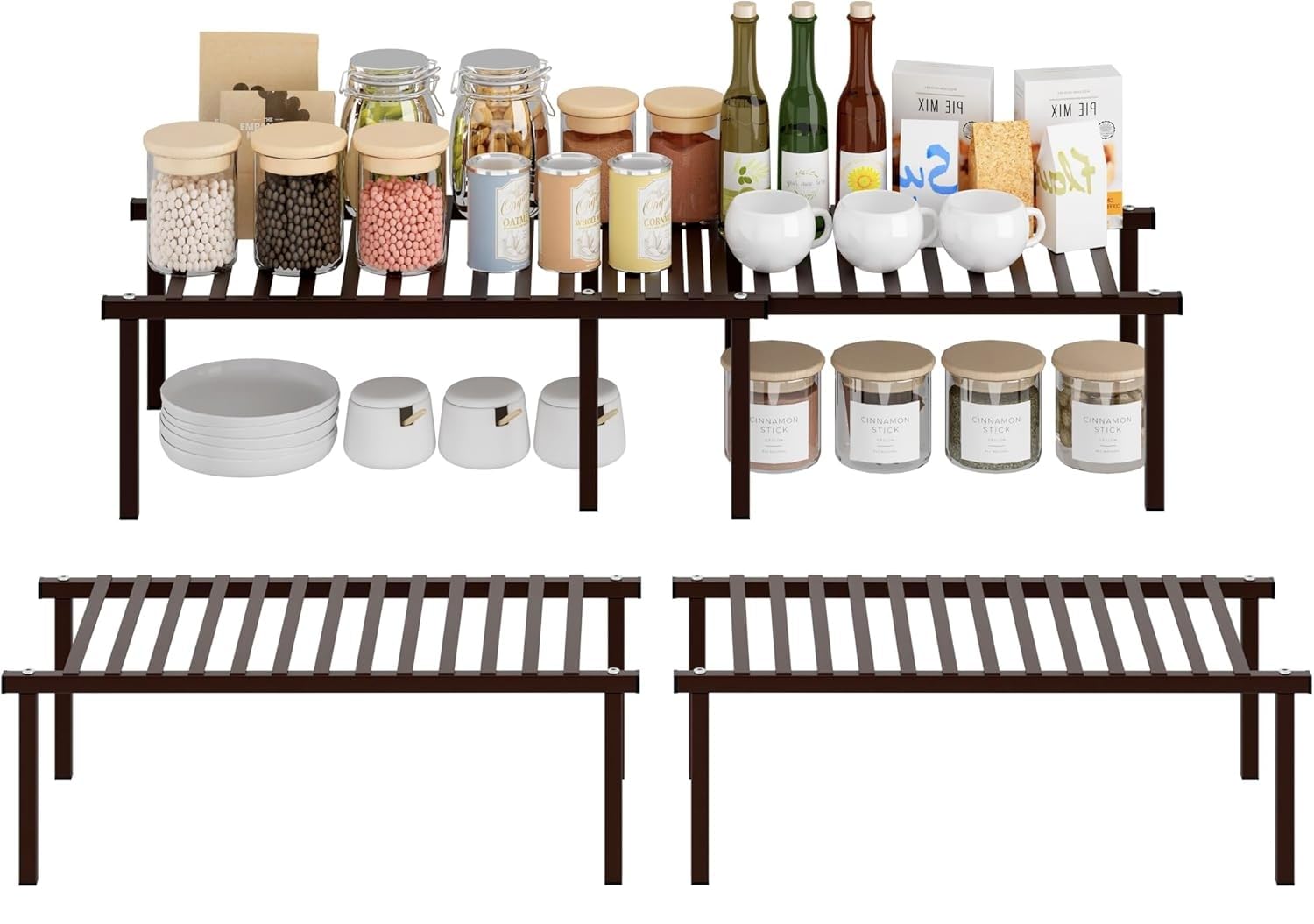 Geo Fashion Expandable Support Rack Kitchen Storage Shelf Organizer Steel Countertop Shelf Sturdy Spice Shelves One Size Black