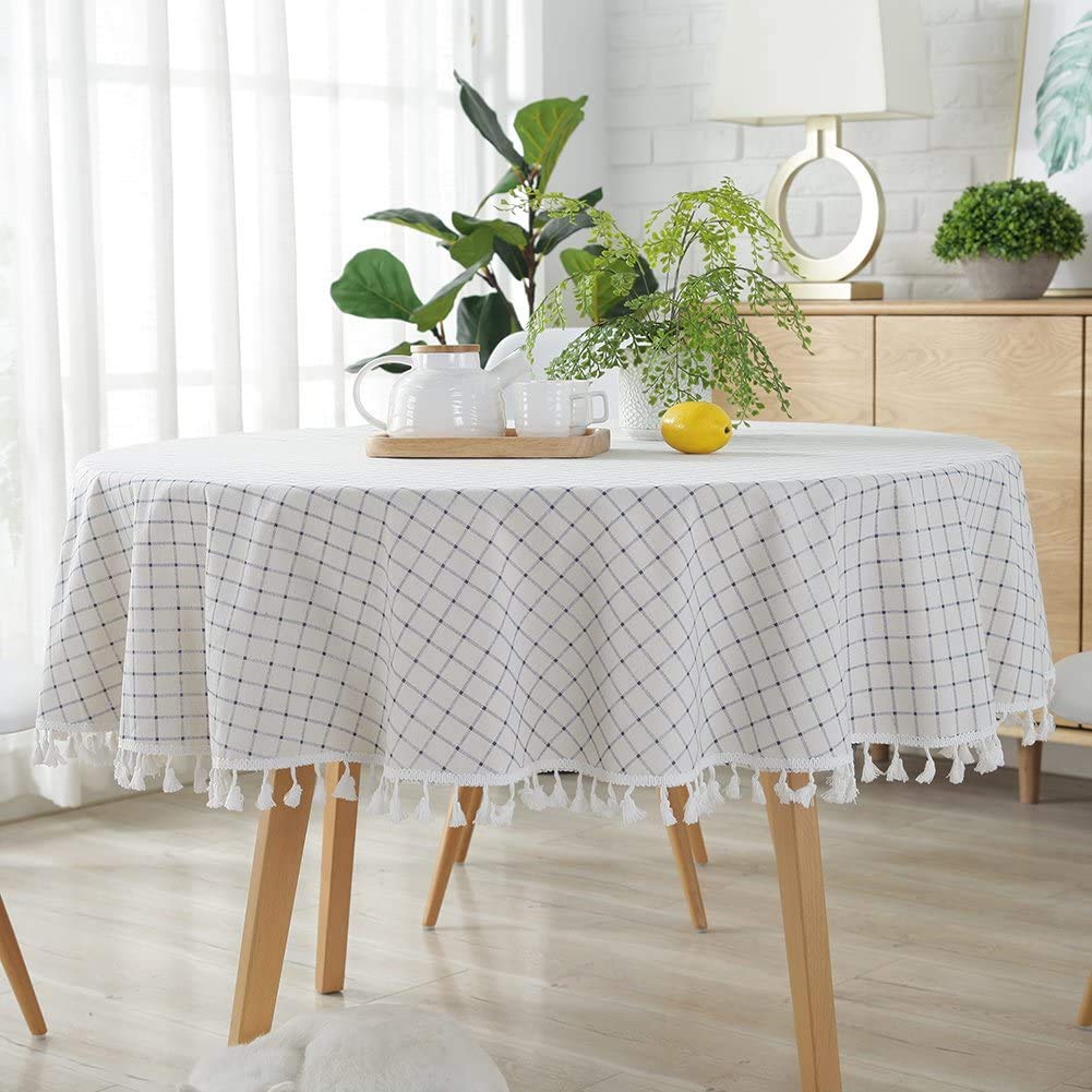 meioro Round Tablecloth White Cotton Tablecloth for Rectangle Tables  39 Inch Checkered Tassel Tablecloths Dust-Proof Rectangular Table Cover for Kitchen Dinning Tabletop Home  Outdoor Use