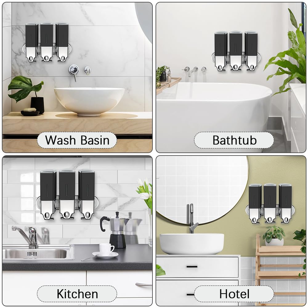 No-Drill 3 Pack 500Ml Wall Mounted Soap Dispenser For Bathroom And Kitchen, Shampoo And Conditioner Dispenser Drill Free With Ad