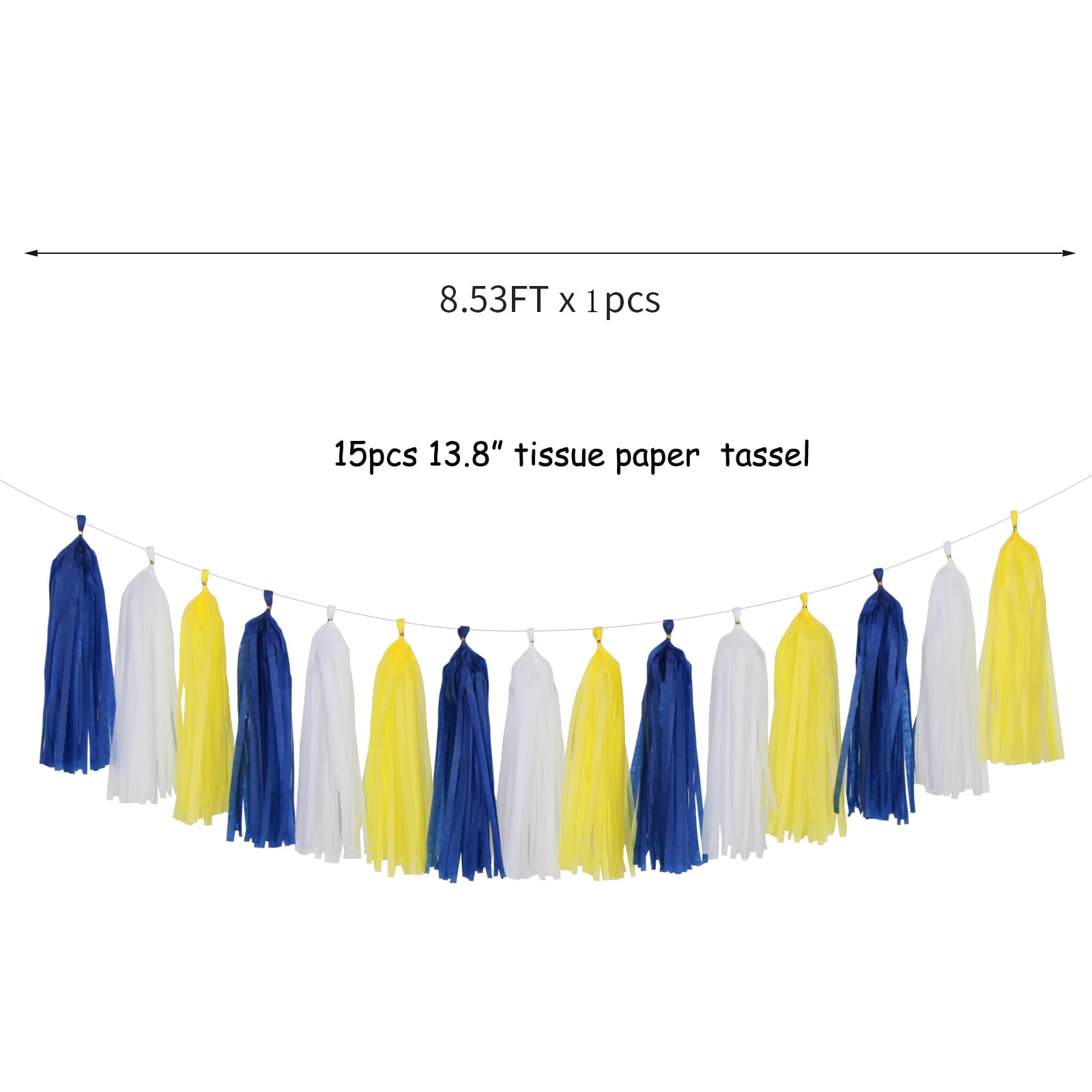 Navy-Blue White-Yellow Party-Decorations Tassel-Garland -15pcs Graduation Wedding Birthday Baby Bridal Shower Tassels Banner Str