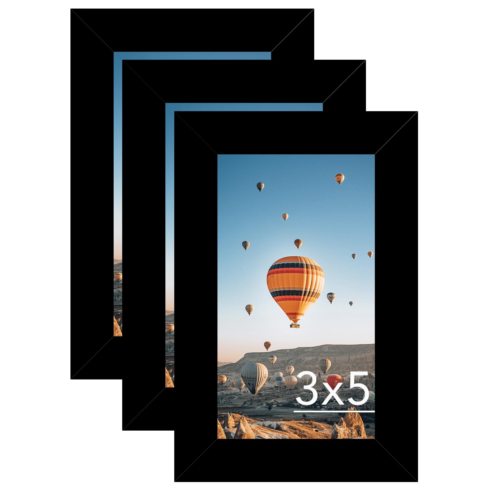 JCJMY 3x5 Picture Frame Set of 3 Black for Tabletop, 3 x 5 Photo Frame with Shatter Resistant Plexiglass, Sturdy 3 by 5 Poster F