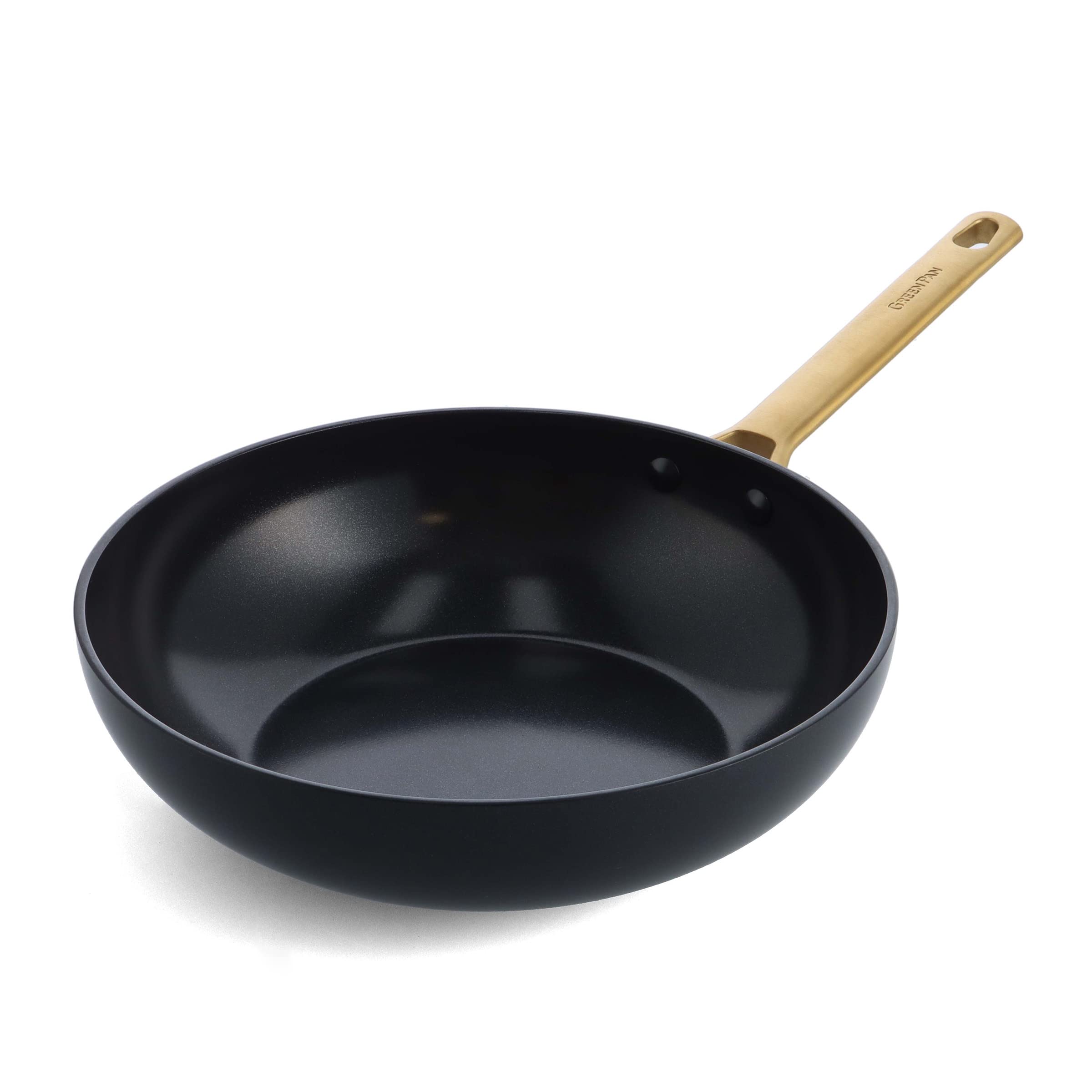 GreenPan Hard Anodized Healthy Ceramic Nonstick, 11 Wok Pan, Gold Handle, PFAS-Free, Dishwasher & Oven Safe, Black