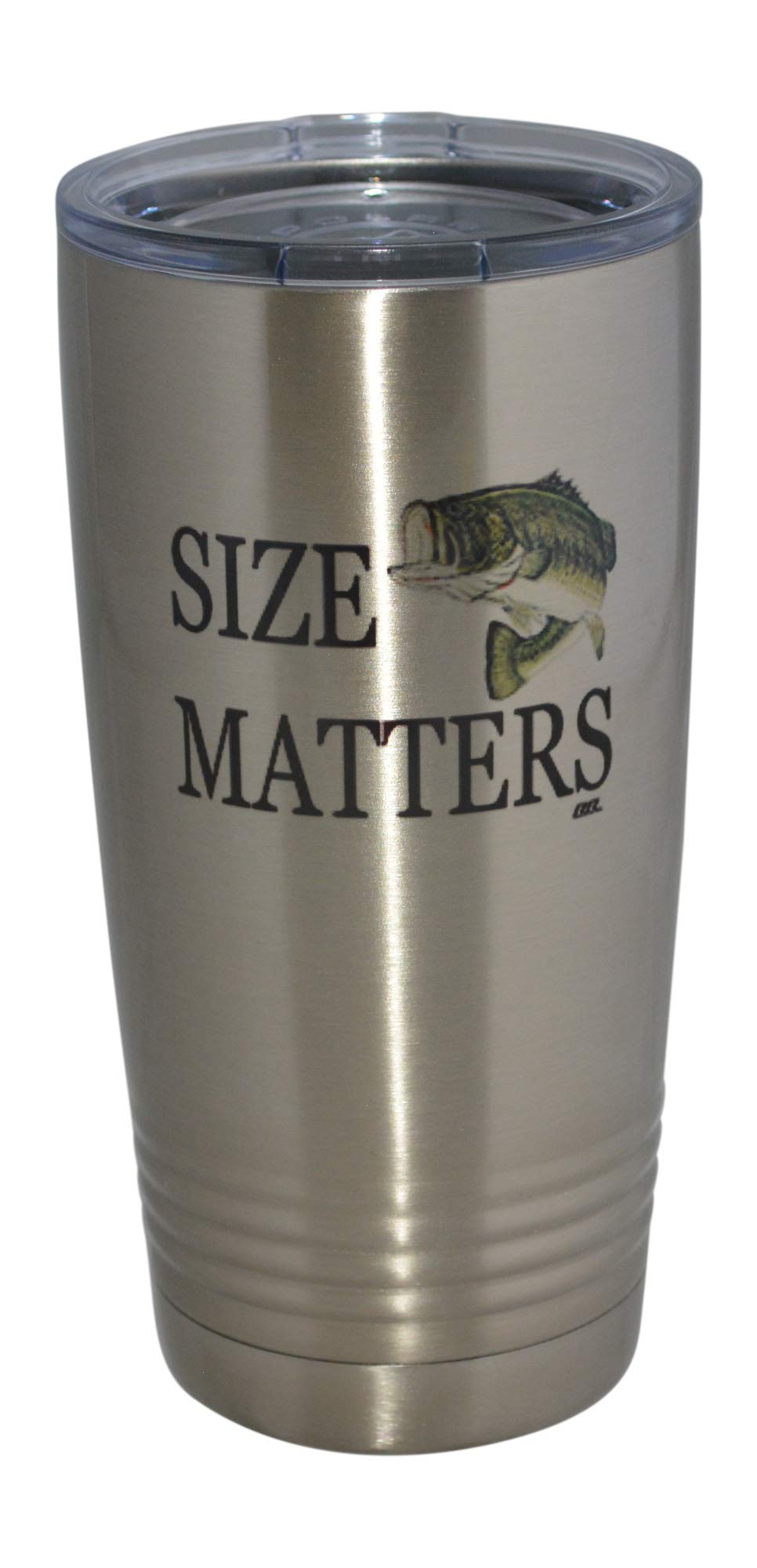 Rogue River Tactical Funny Fishing 20 Oz. Travel Tumbler Mug Cup W/Lid Vacuum Insulated Hot Or Cold Size Matters Fishing Gift Fi