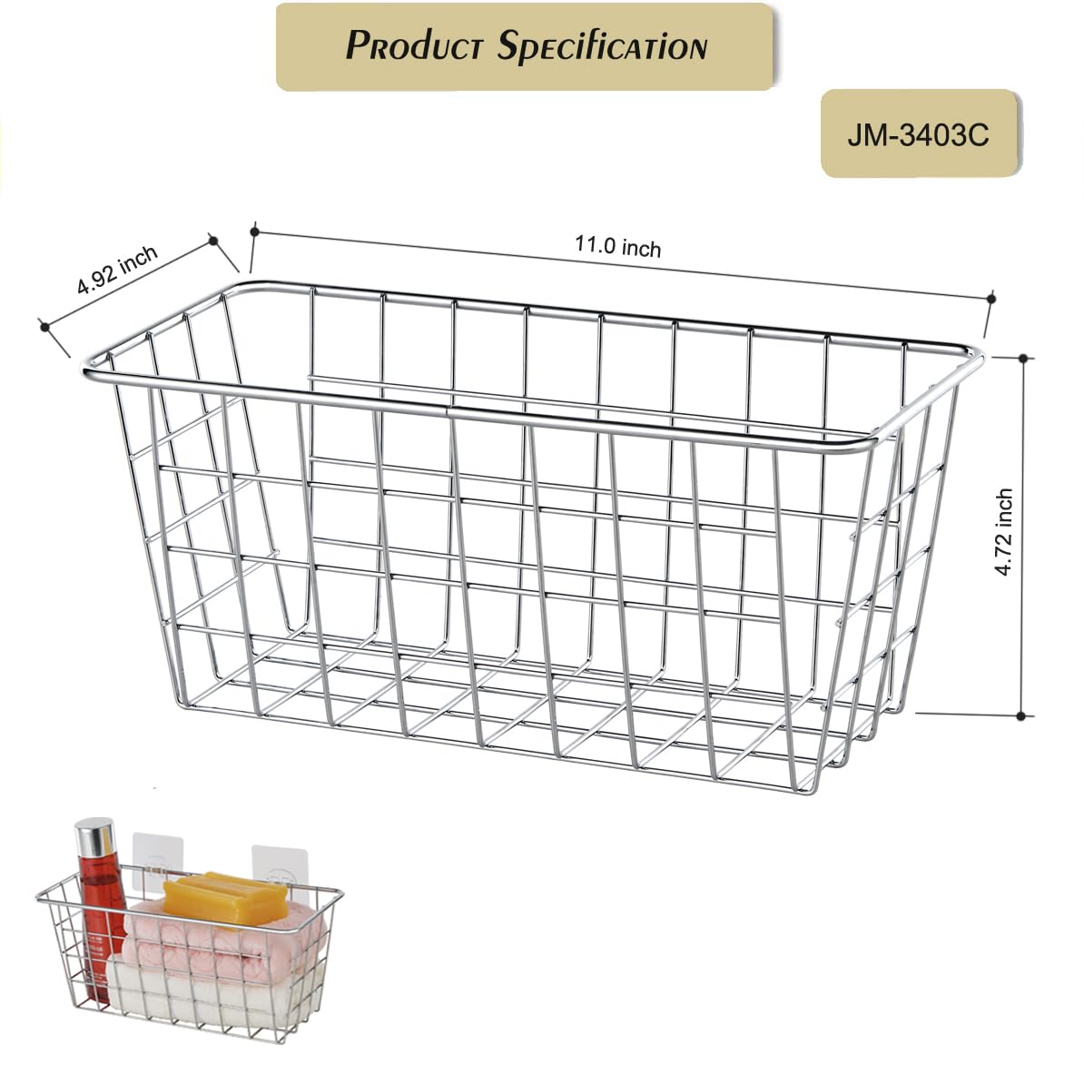 Junchu Cherry 2 Pack Hanging Storage Basket, Bathroom Basket, Household Goods Storage Basket, With Traceless Tape, No Drilling,