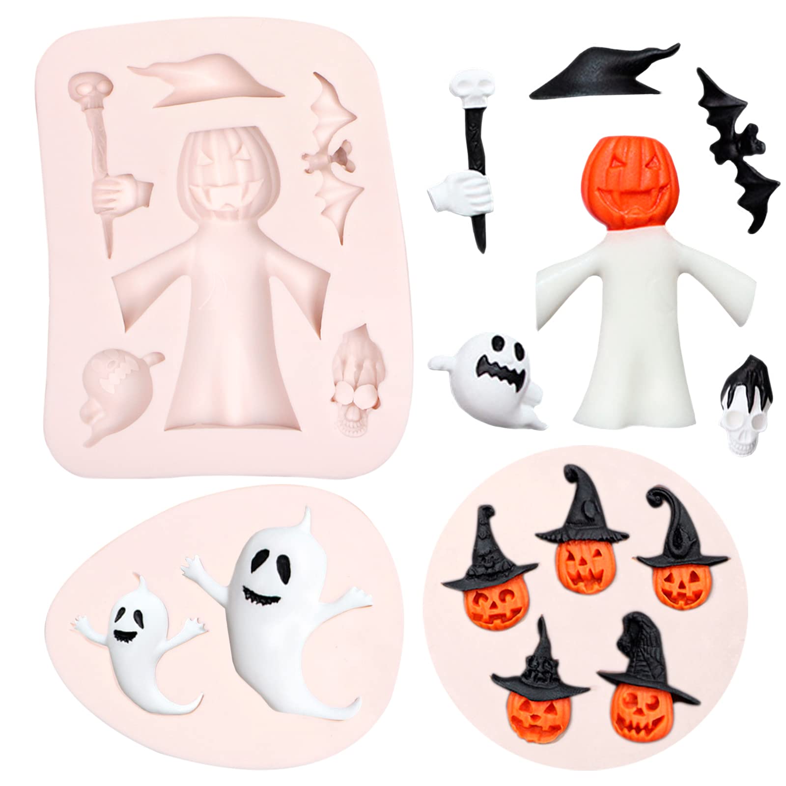 Pumpkin Silicone Molds Halloween 3 Pcs, Halloween Chocolate Ghost Shape Fondant Mold Pumpkin Silicone Cake Candy Mold For Cake D