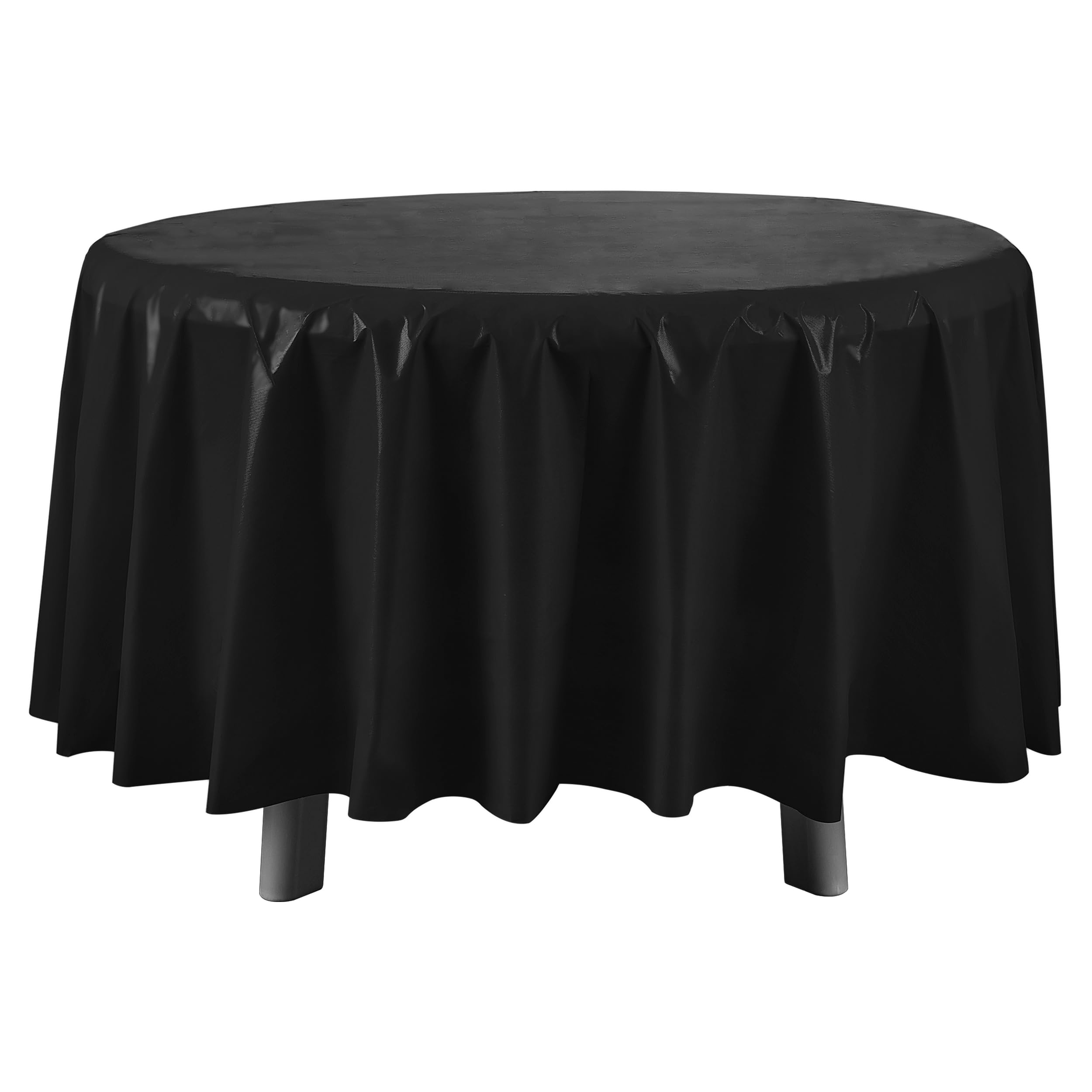 Eleclassi Black 12 Pack Premium Round Disposable Plastic Tablecloth - 84 Inch Round Plastic Table Cloths For Parties Disposable
